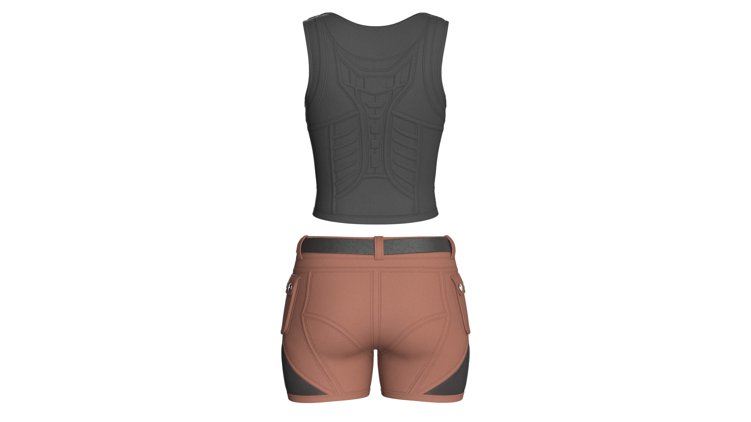 Girls Lace-Up Scoop Neck Crop Top with Shorts 3D Model
