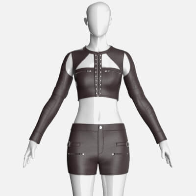 Girls Leather Cutout Crop Top with Shorts Outfit