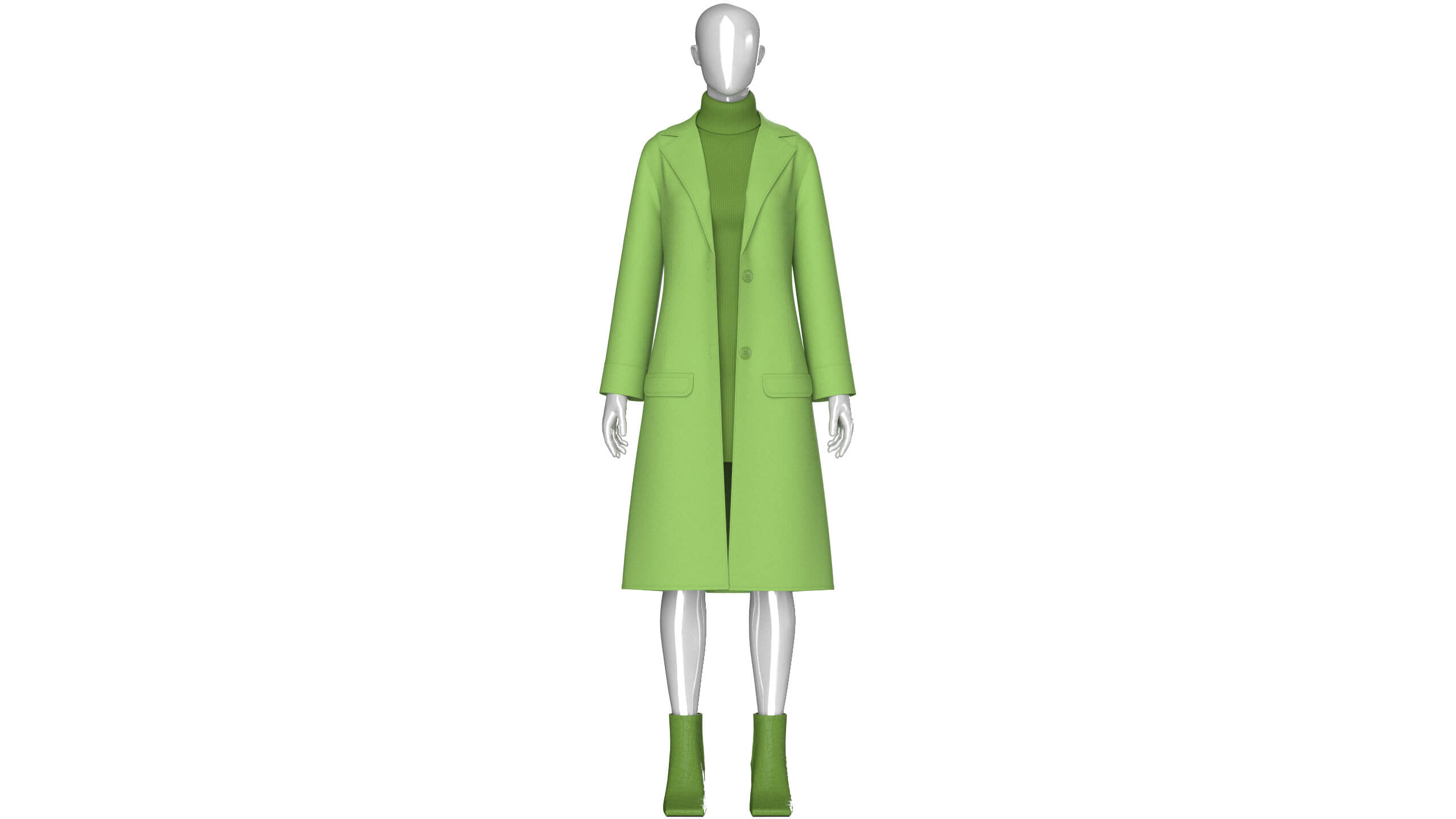 Girls Long Overcoat with Midi Sweater 3D Model