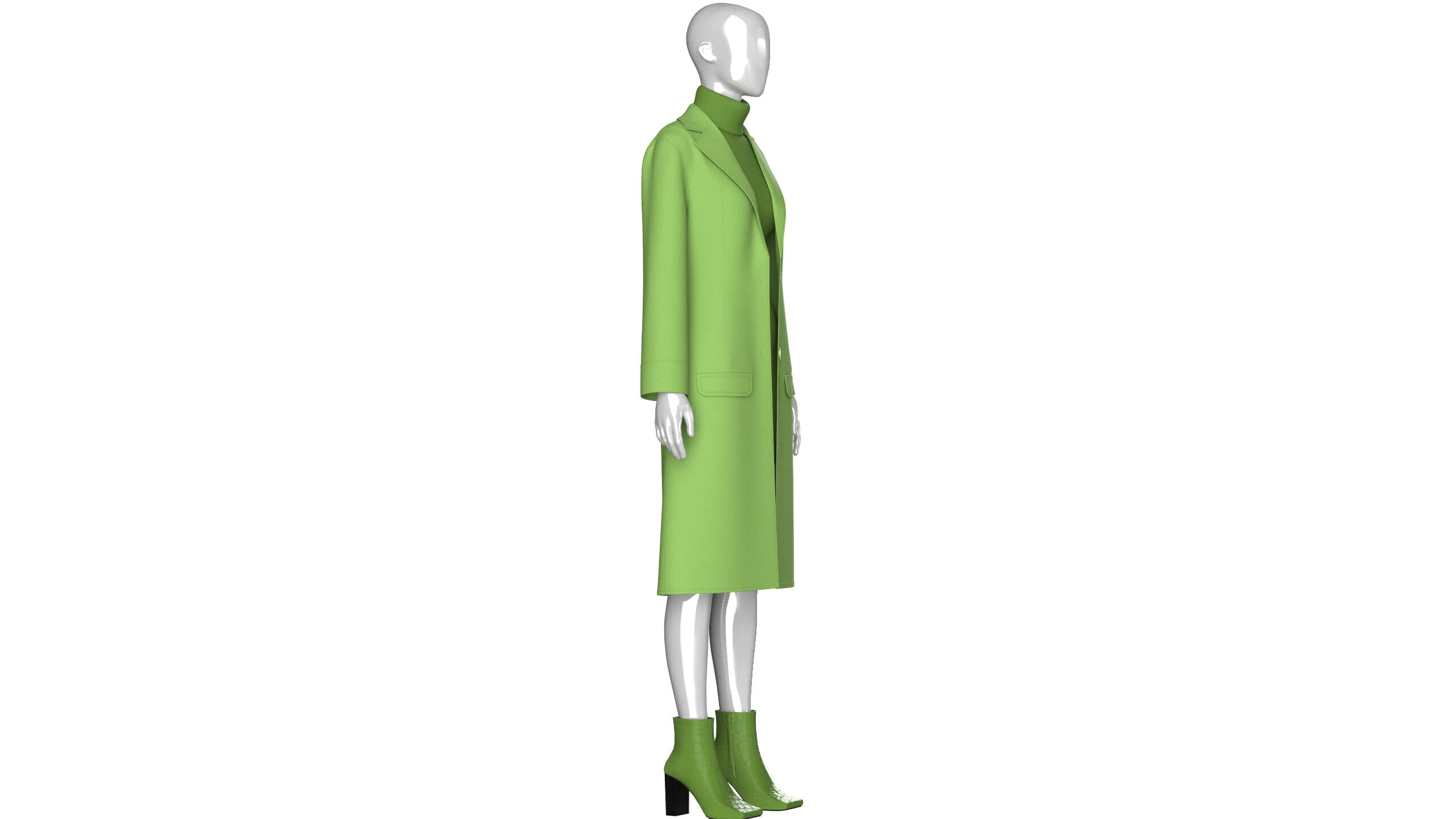 Girls Long Overcoat with Midi Sweater 3D Model