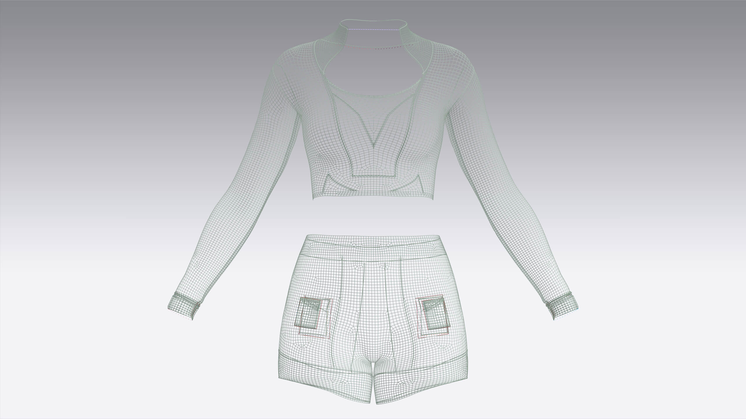 Girls Long Sleeve Crop Top and Shorts Outfit 3D Model