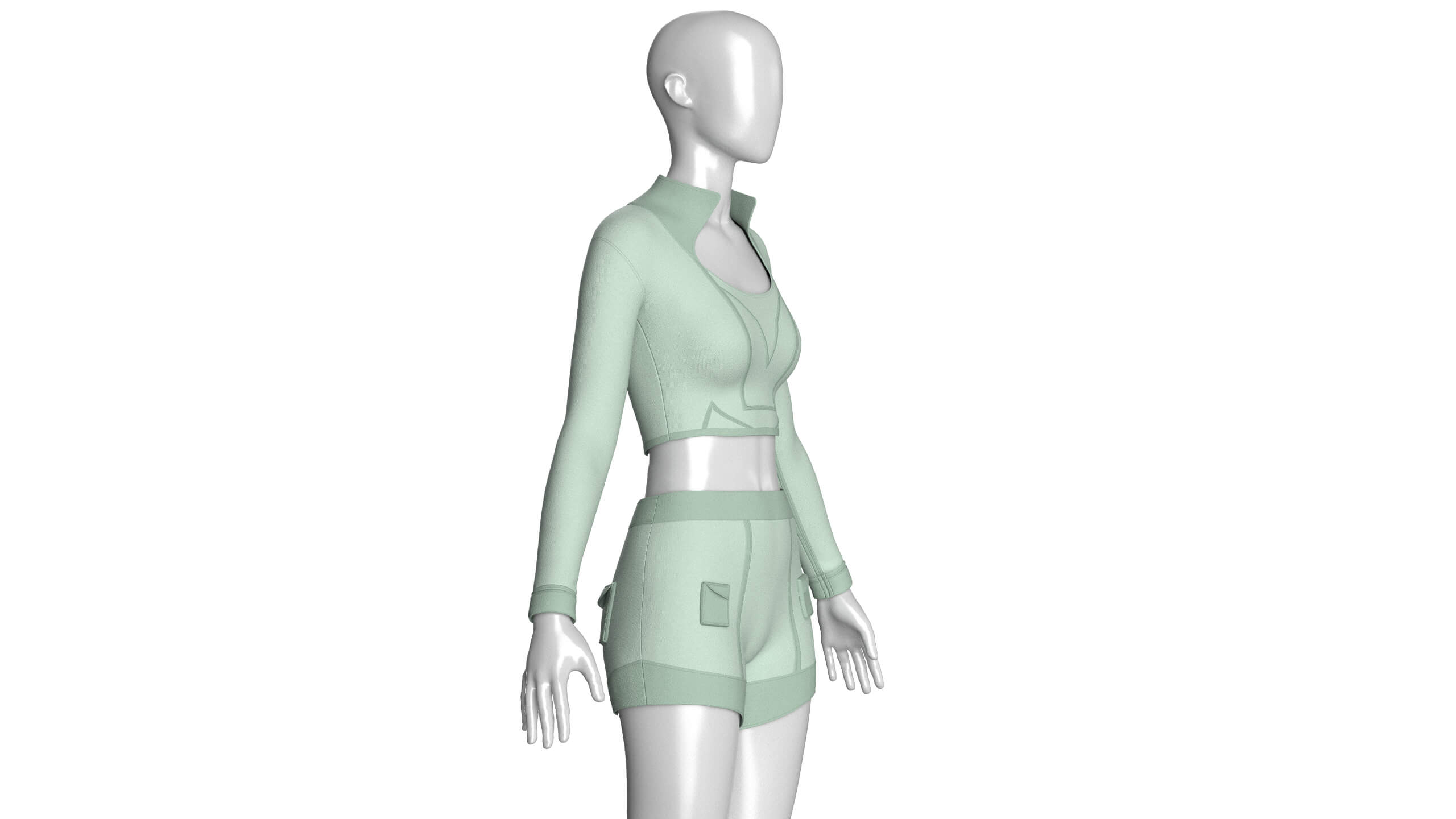 Girls Long Sleeve Crop Top and Shorts Outfit 3D Model