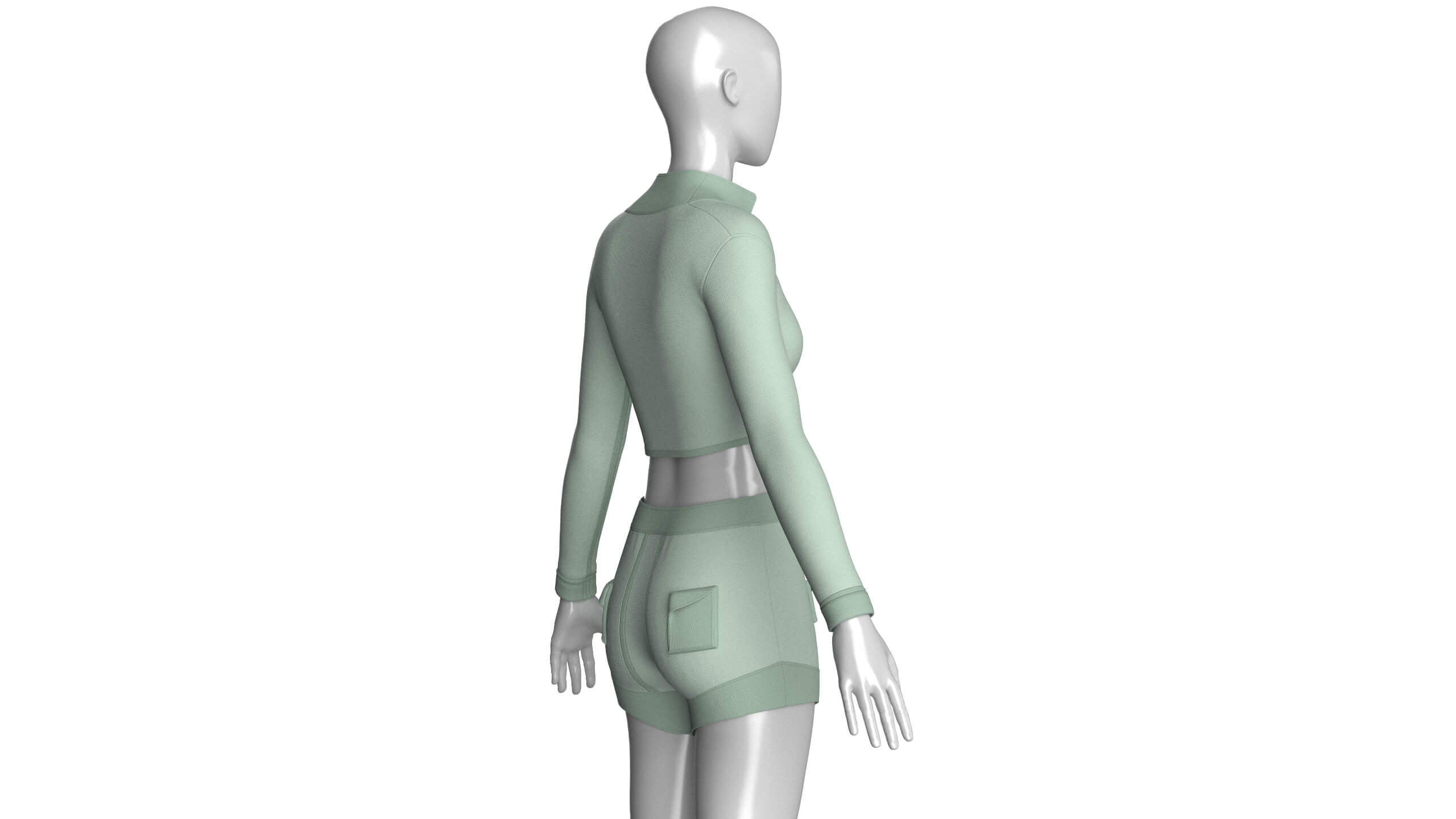 Girls Long Sleeve Crop Top and Shorts Outfit 3D Model