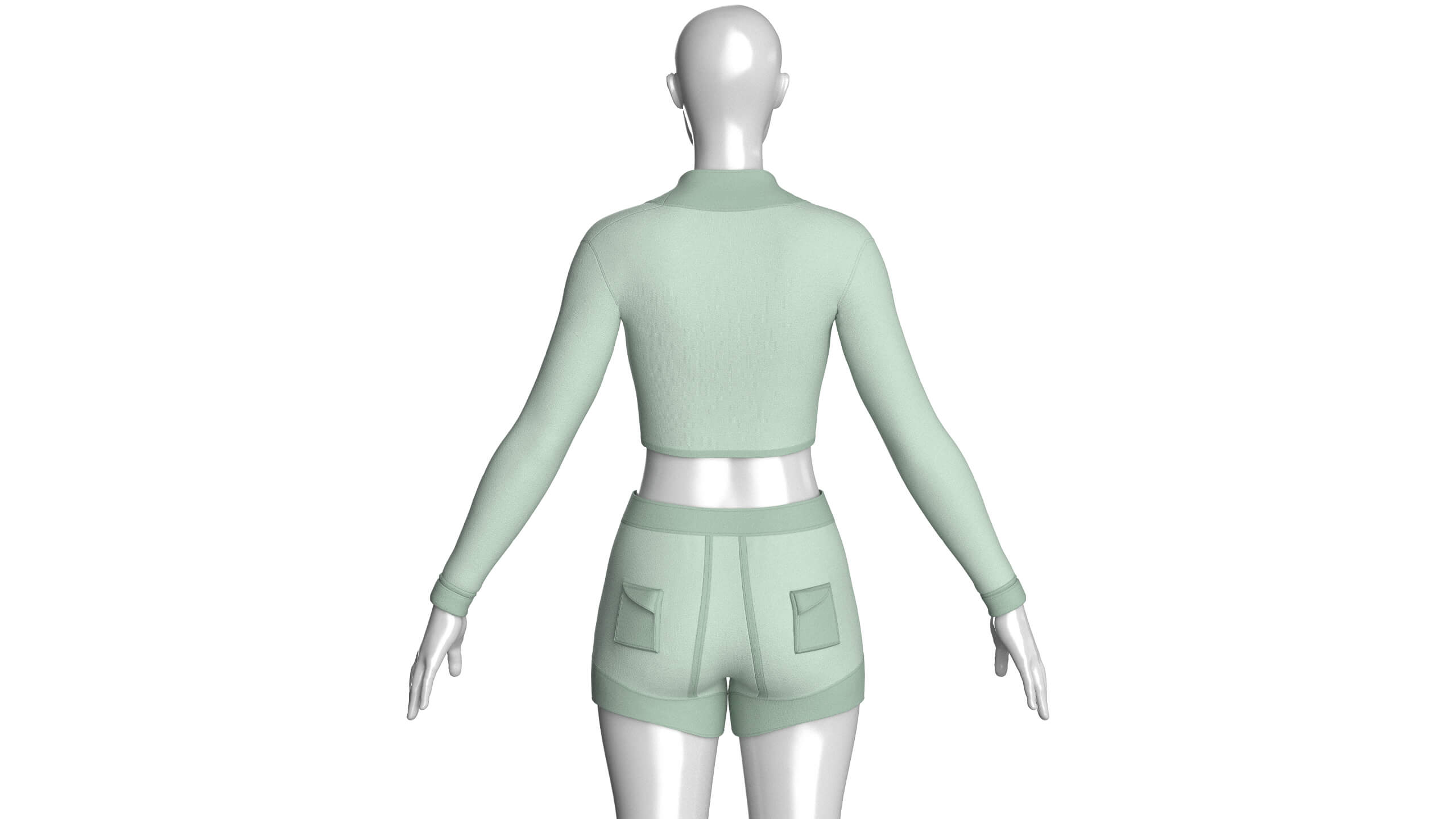 Girls Long Sleeve Crop Top and Shorts Outfit 3D Model
