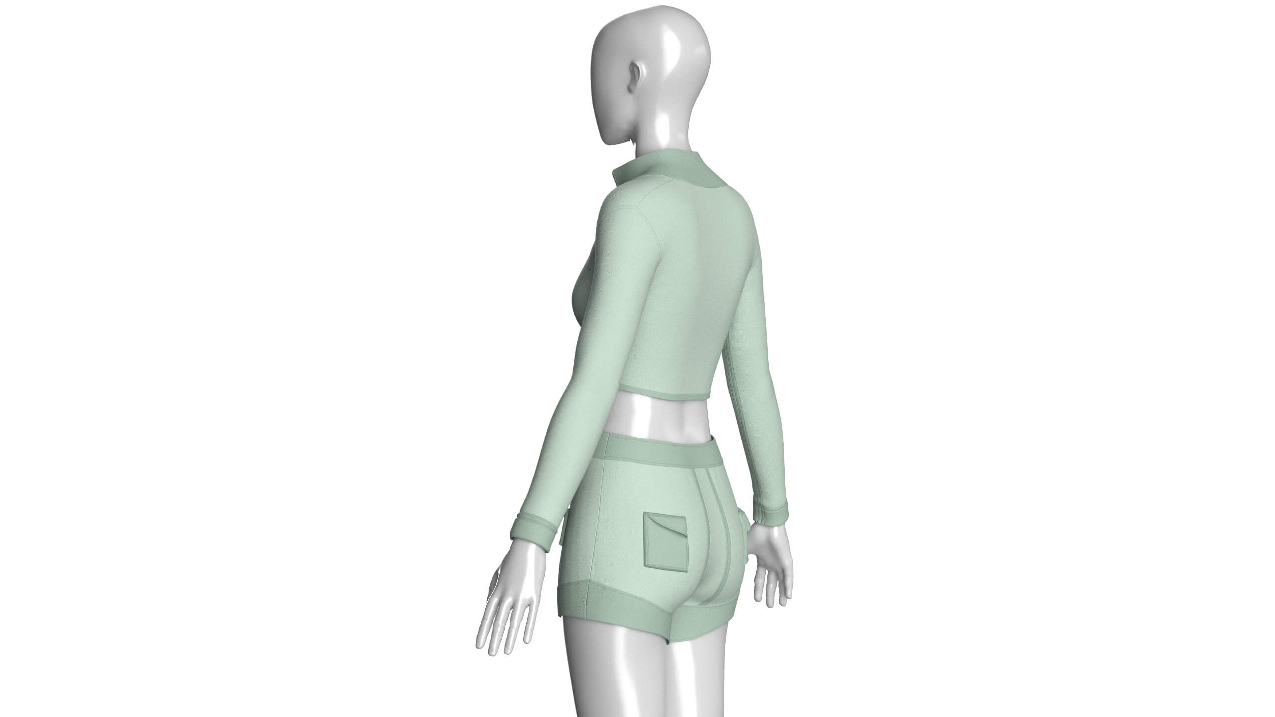Girls Long Sleeve Crop Top and Shorts Outfit 3D Model