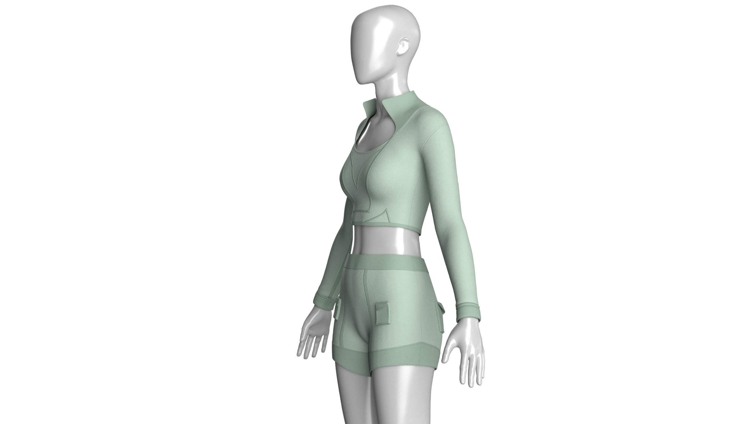 Girls Long Sleeve Crop Top and Shorts Outfit 3D Model