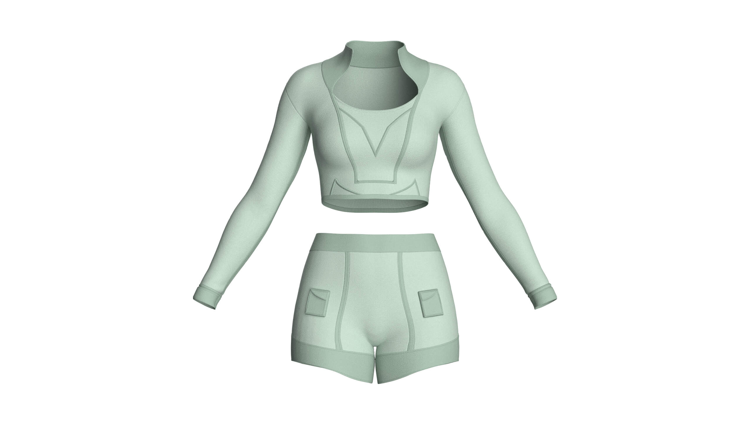 Girls Long Sleeve Crop Top and Shorts Outfit 3D Model