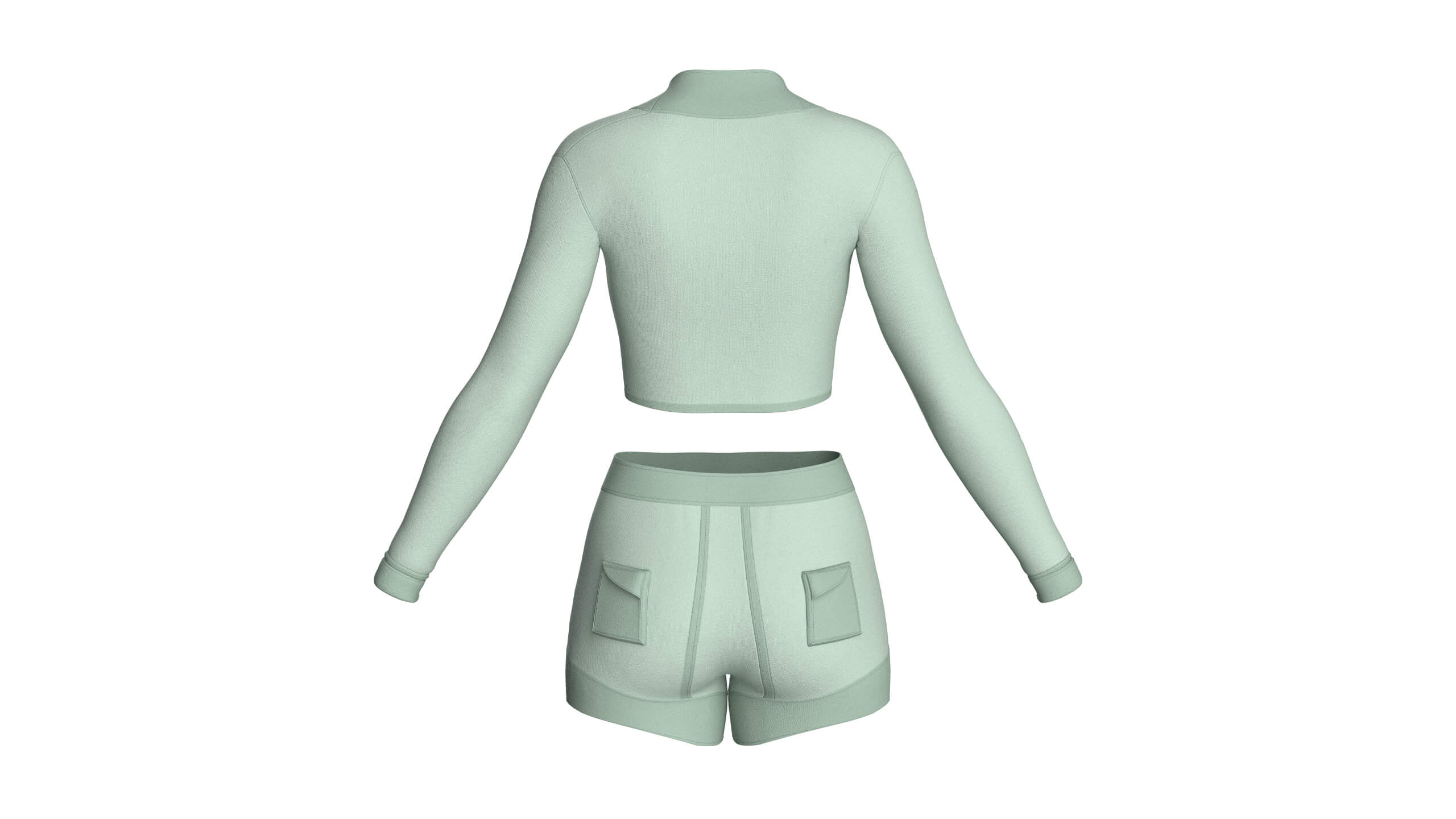 Girls Long Sleeve Crop Top and Shorts Outfit 3D Model