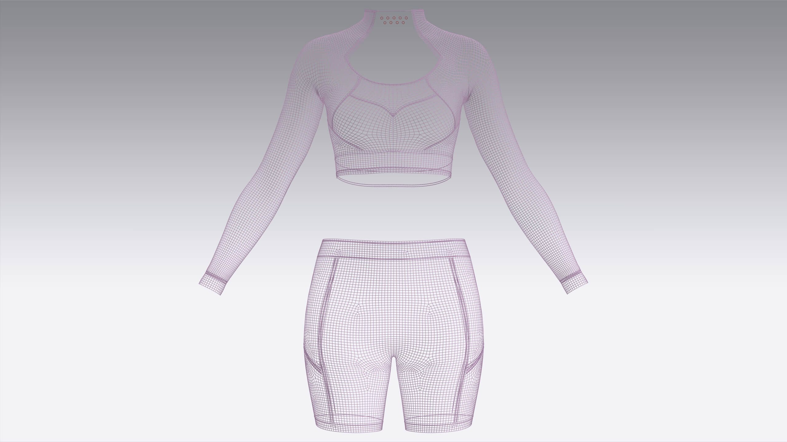 Girls Long Sleeve Crop with Biker Shorts 3D Model