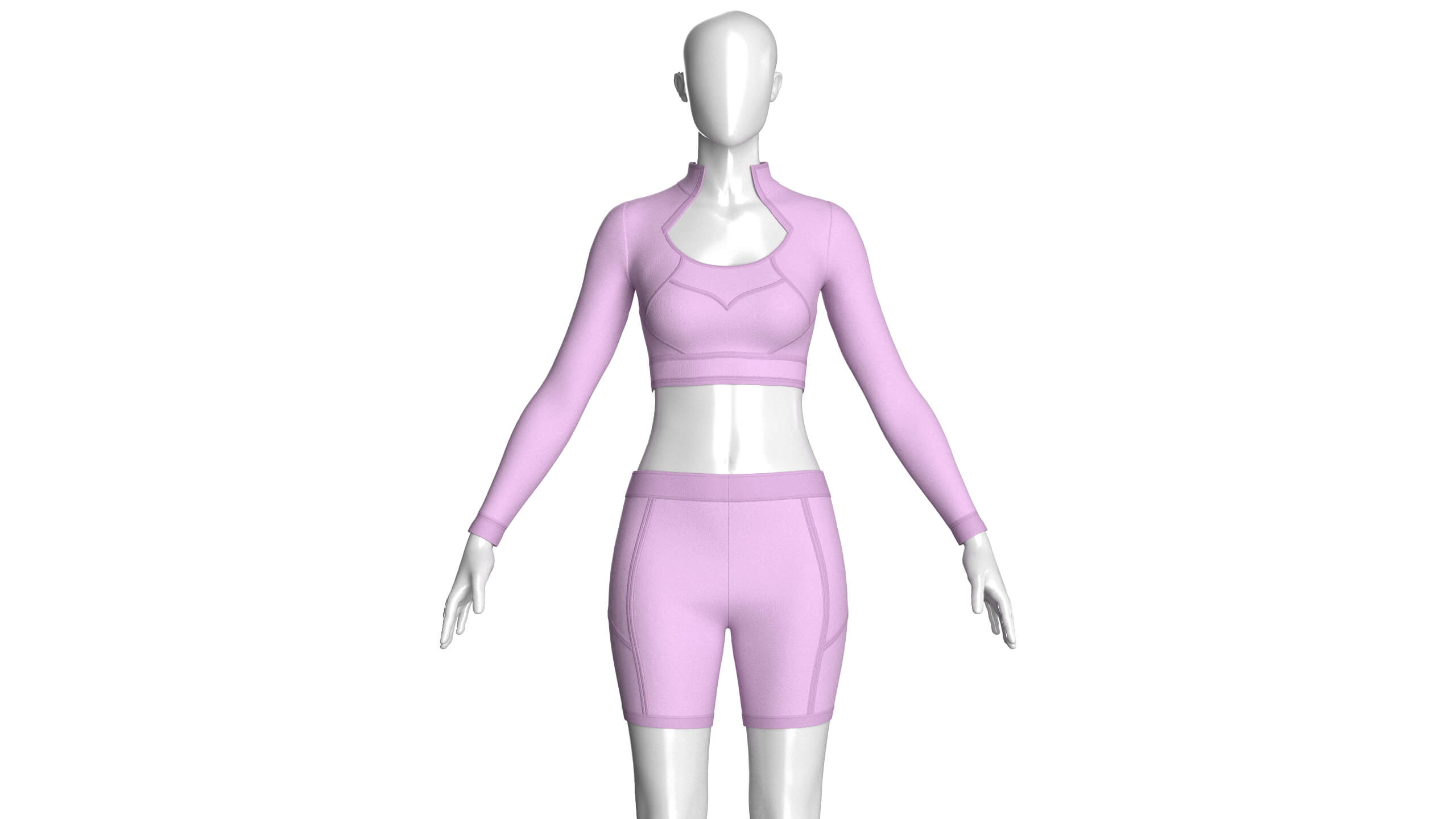 Girls Long Sleeve Crop with Biker Shorts 3D Model