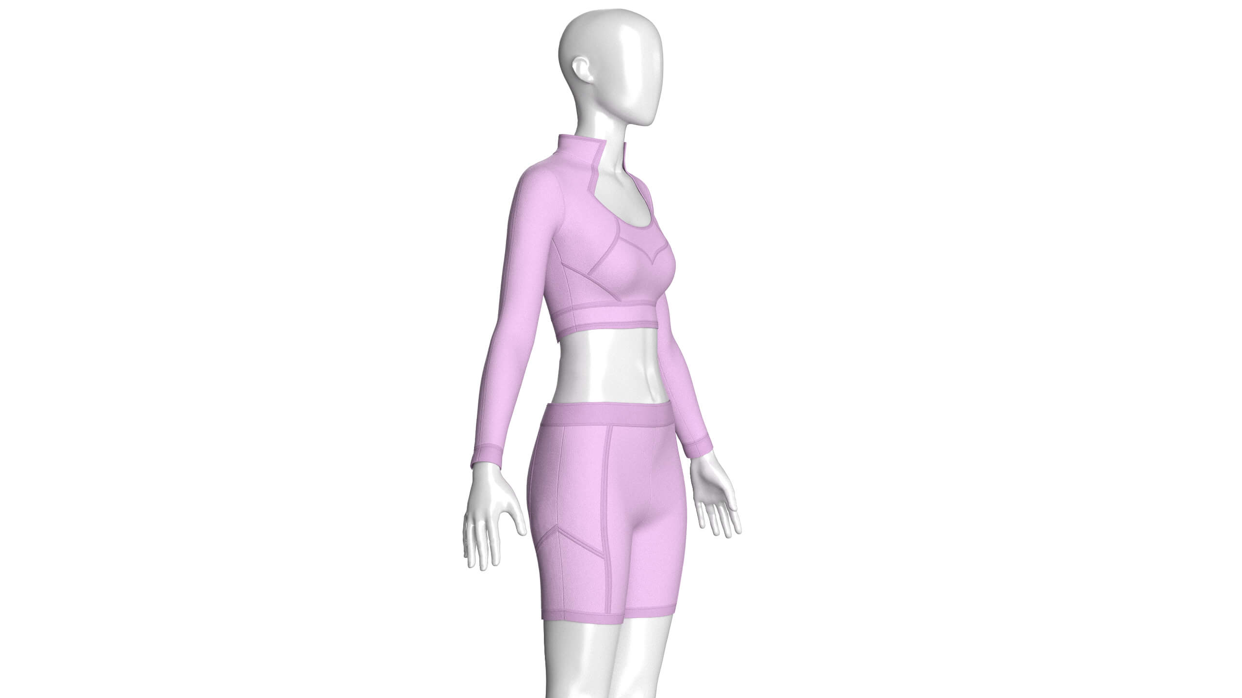 Girls Long Sleeve Crop with Biker Shorts 3D Model