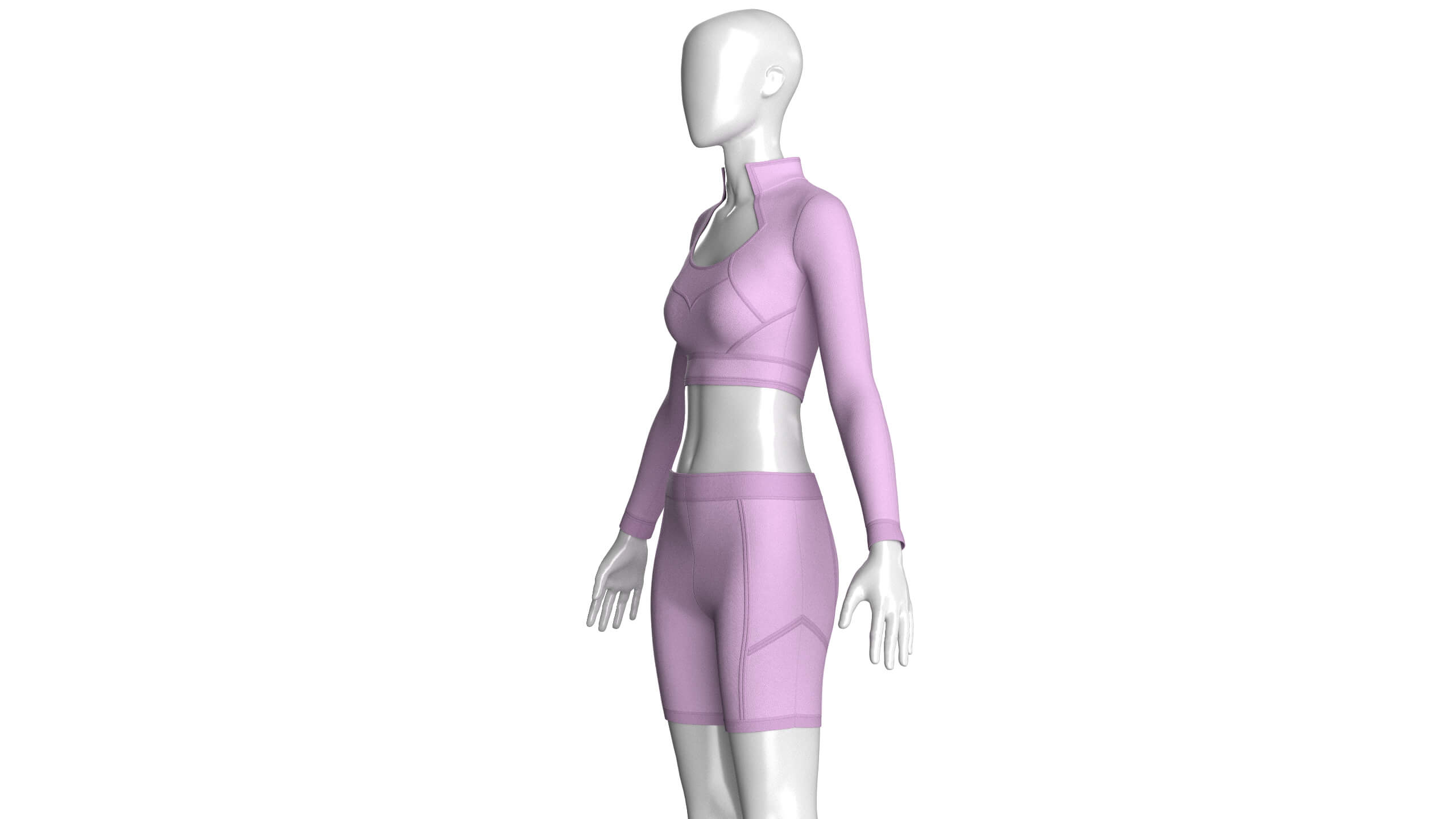 Girls Long Sleeve Crop with Biker Shorts 3D Model