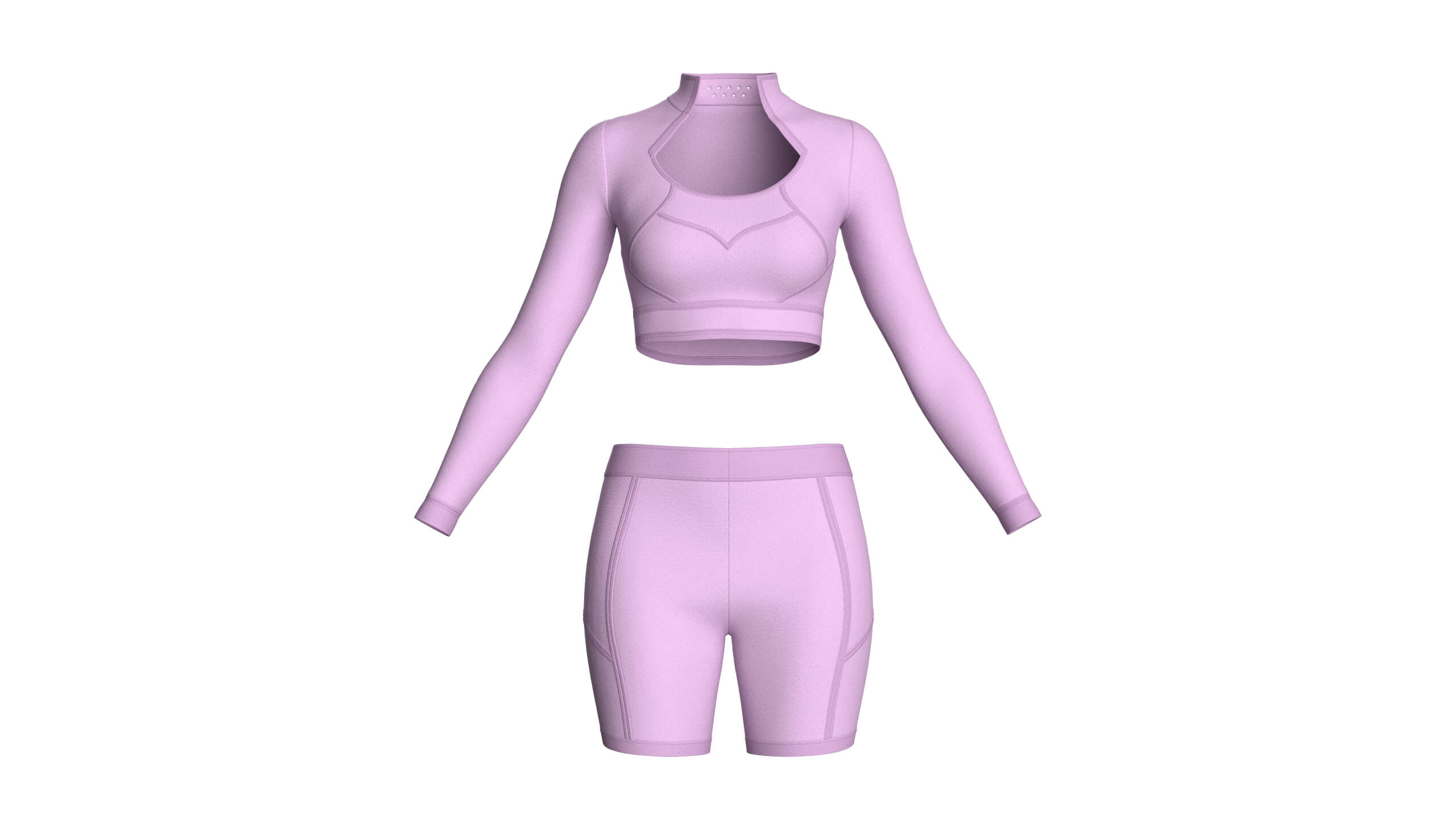 Girls Long Sleeve Crop with Biker Shorts 3D Model
