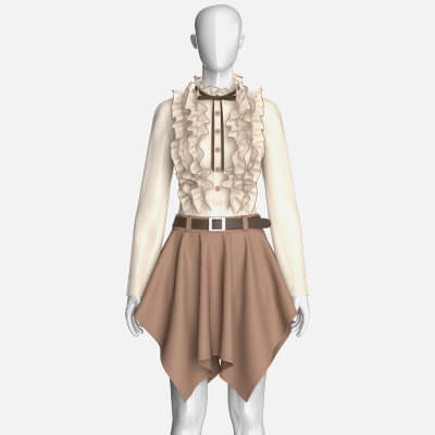 Girls Long Sleeve Frill Bib Top with Skirt - Outfit