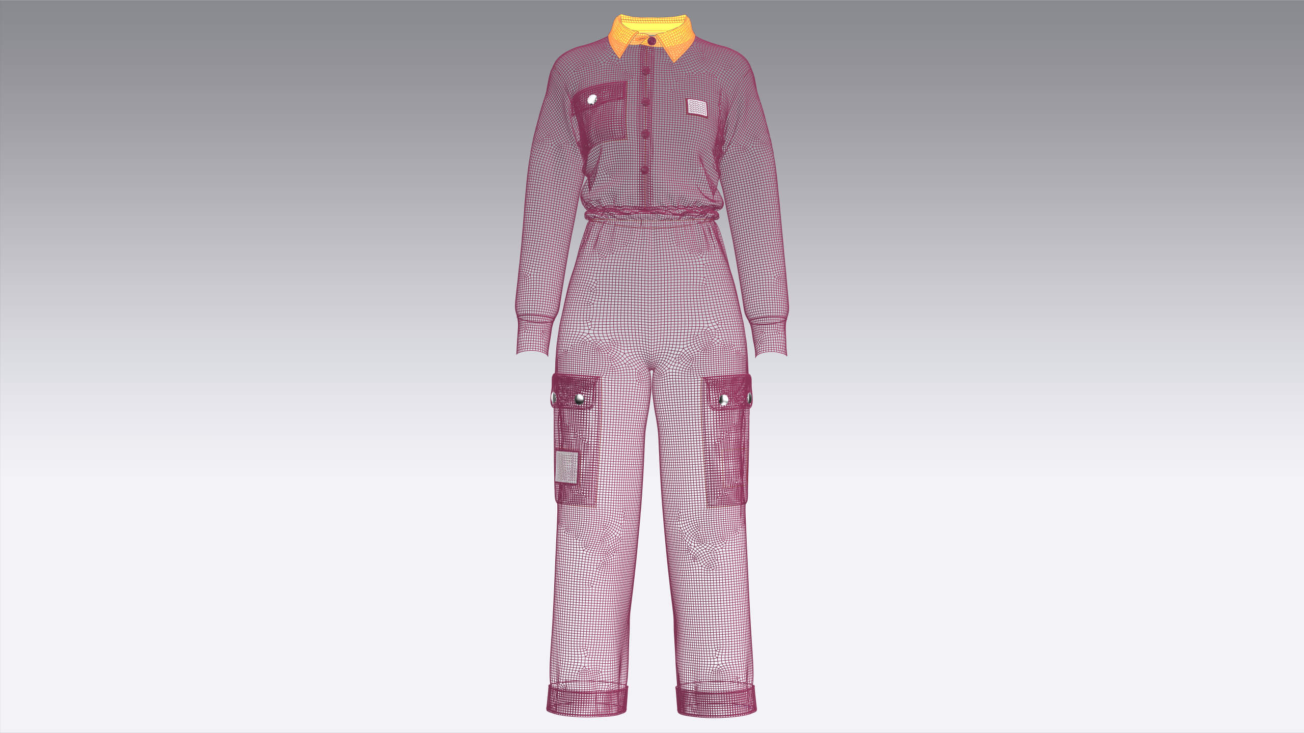 Girls Long-Sleeve Jumpsuit with Shirt Collar 3D Model