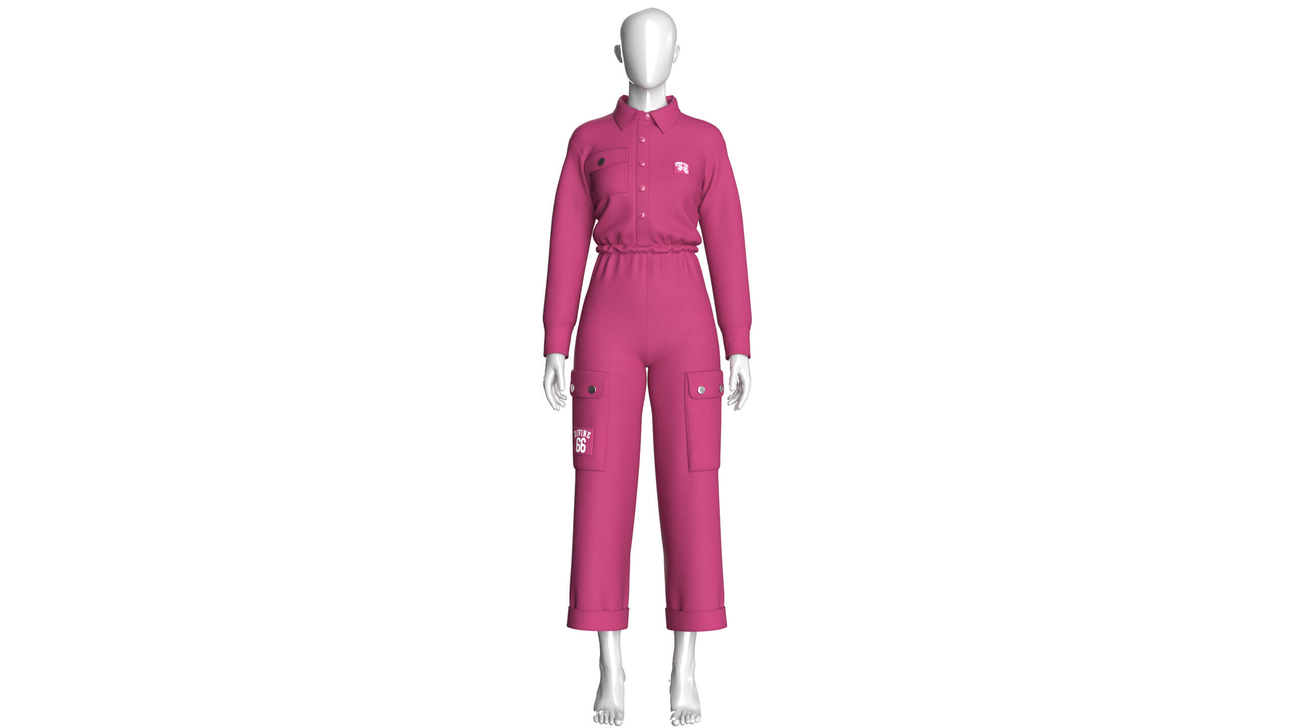 Girls Long-Sleeve Jumpsuit with Shirt Collar 3D Model