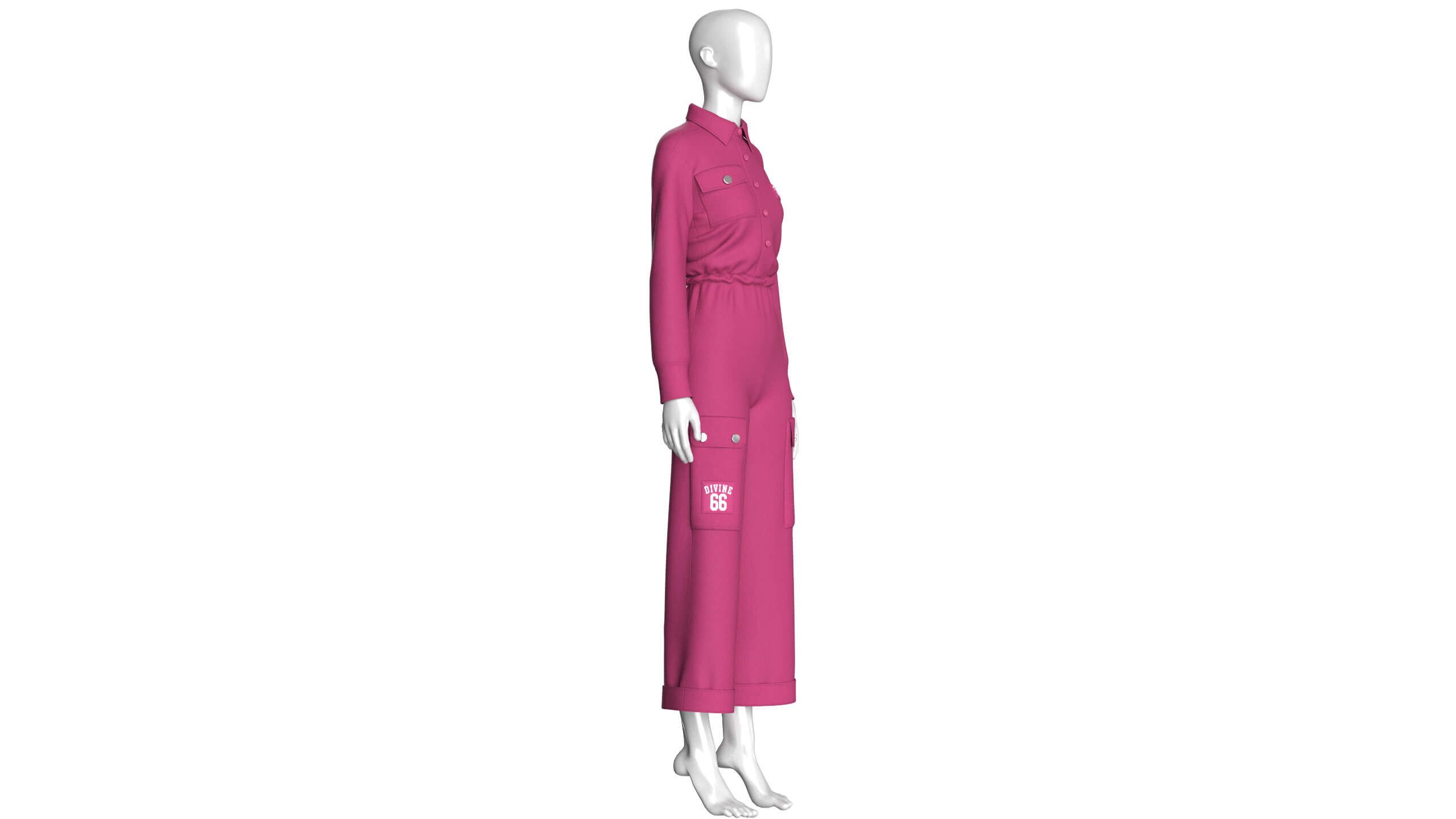 Girls Long-Sleeve Jumpsuit with Shirt Collar 3D Model