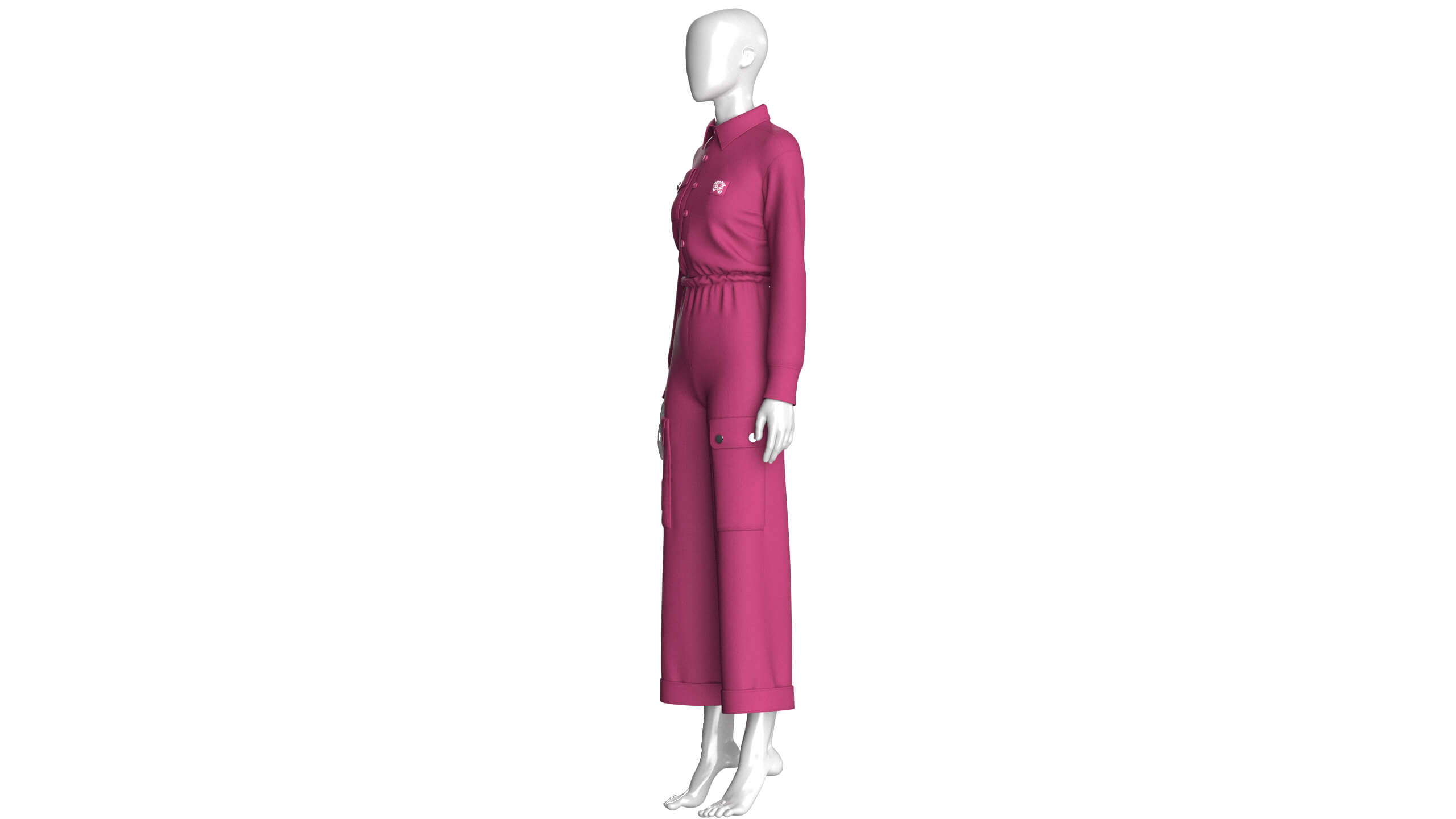 Girls Long-Sleeve Jumpsuit with Shirt Collar 3D Model