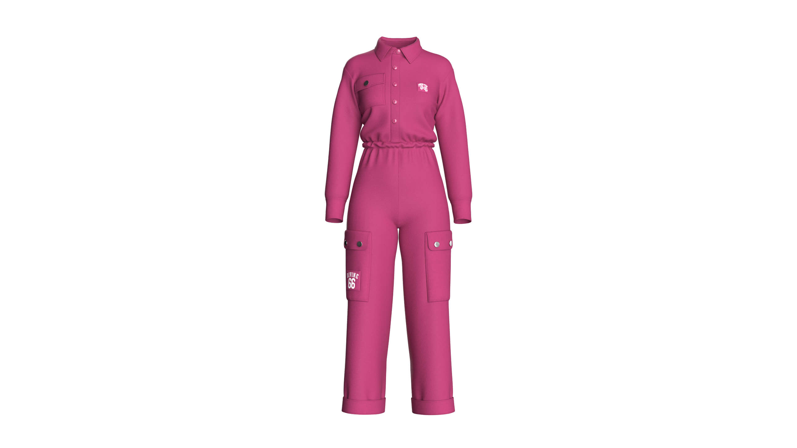 Girls Long-Sleeve Jumpsuit with Shirt Collar 3D Model