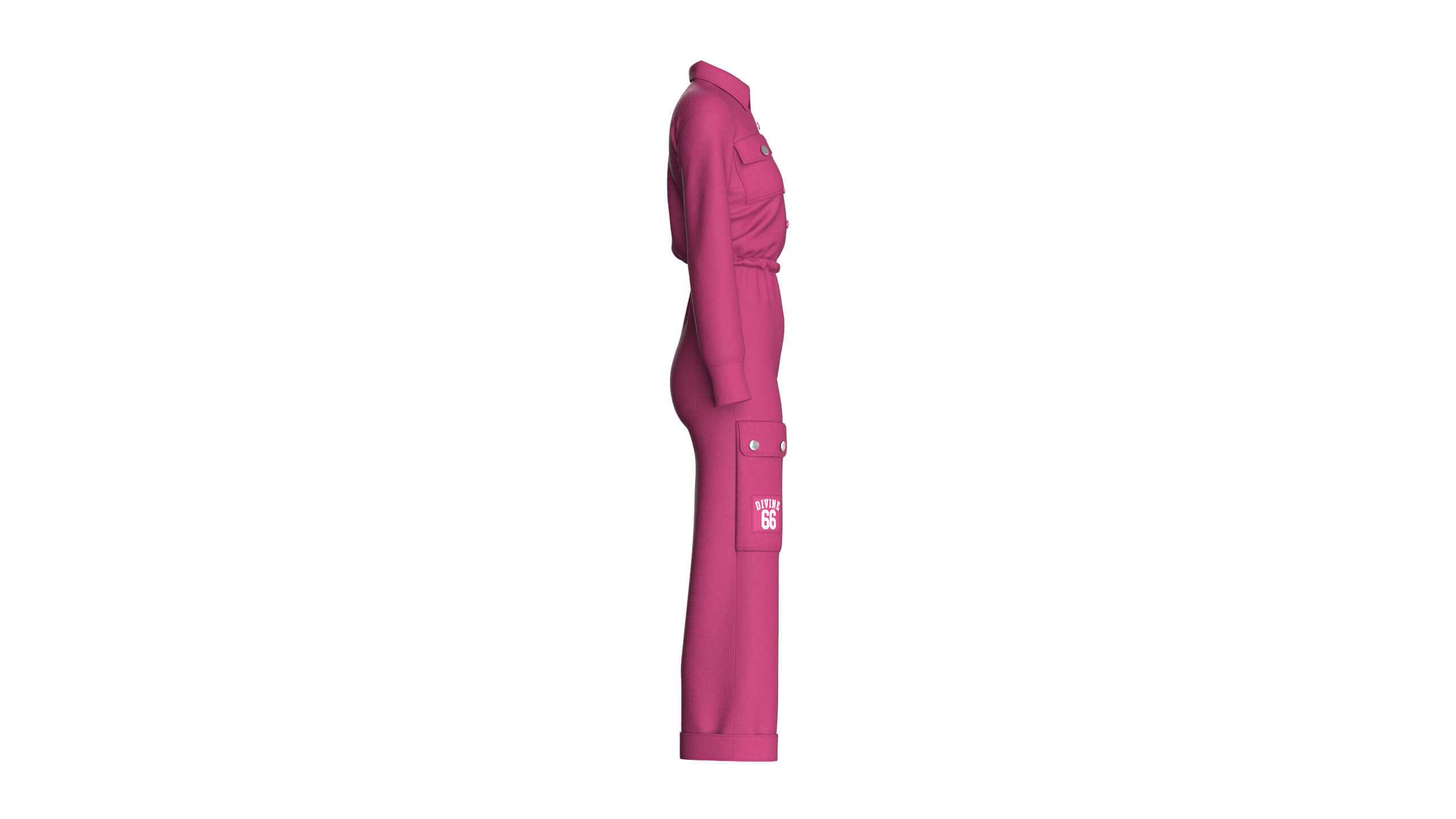 Girls Long-Sleeve Jumpsuit with Shirt Collar 3D Model