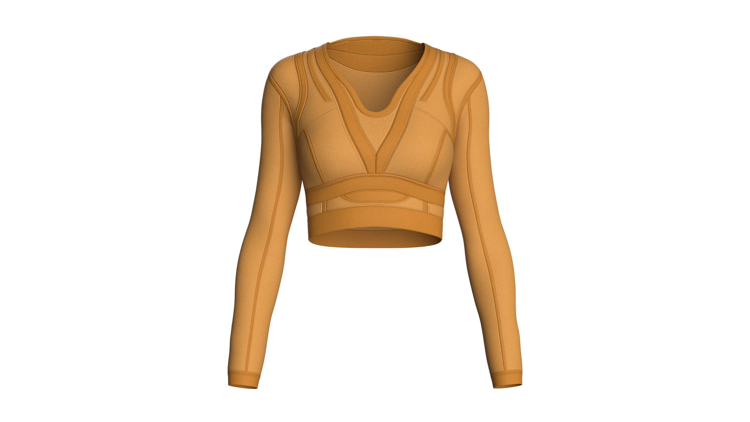 Girls Long Sleeve Ochre Yellow Crop Top 3D Model