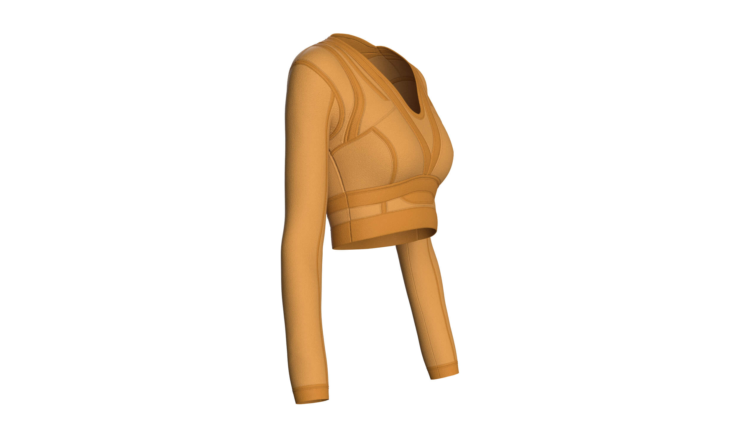 Girls Long Sleeve Ochre Yellow Crop Top 3D Model