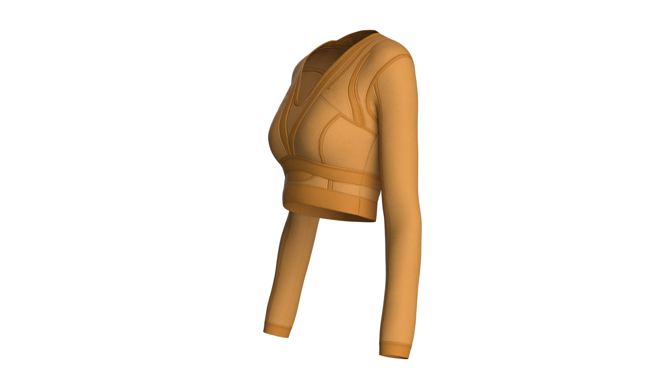 Girls Long Sleeve Ochre Yellow Crop Top 3D Model