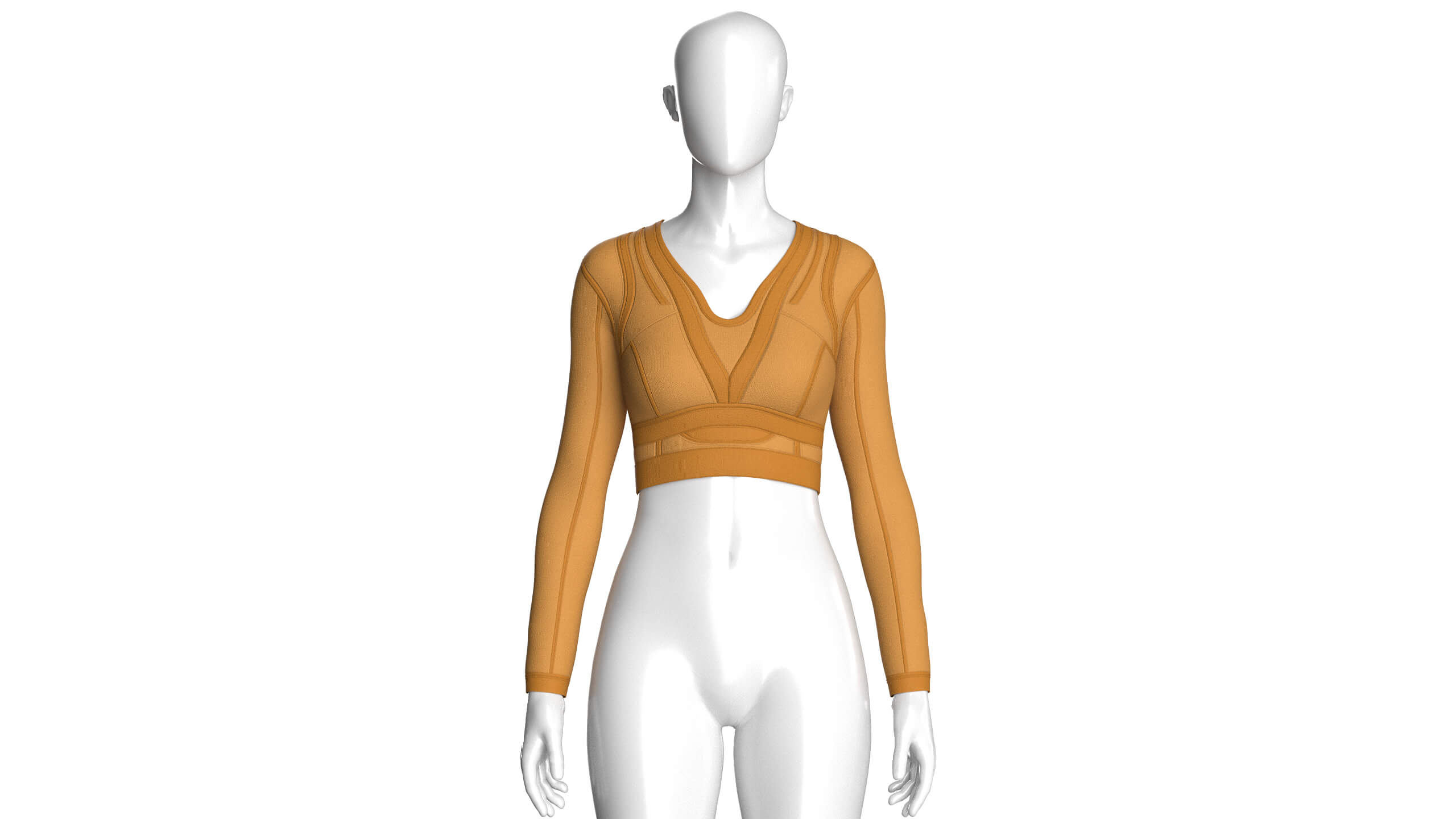 Girls Long Sleeve Ochre Yellow Crop Top 3D Model