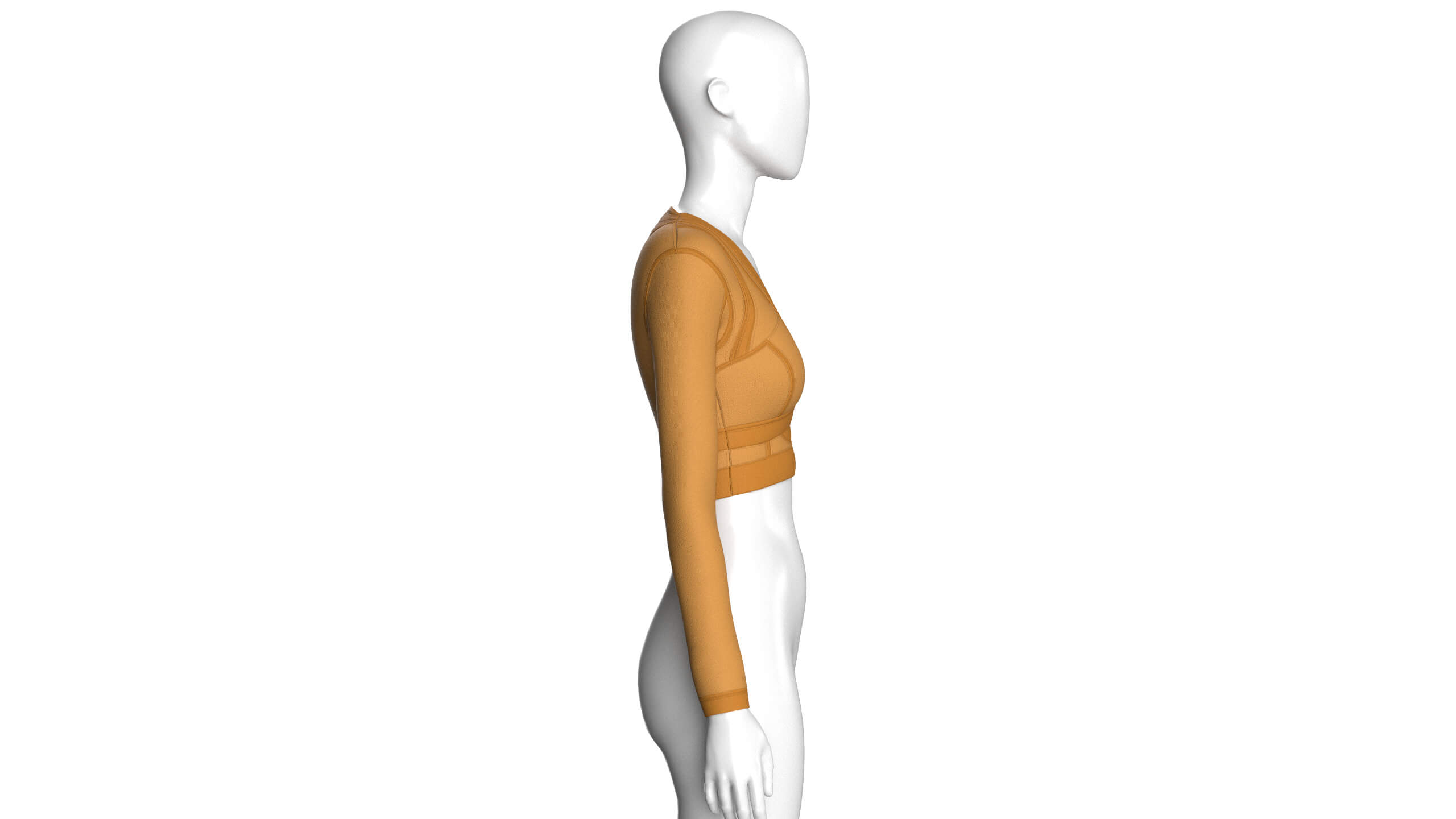 Girls Long Sleeve Ochre Yellow Crop Top 3D Model