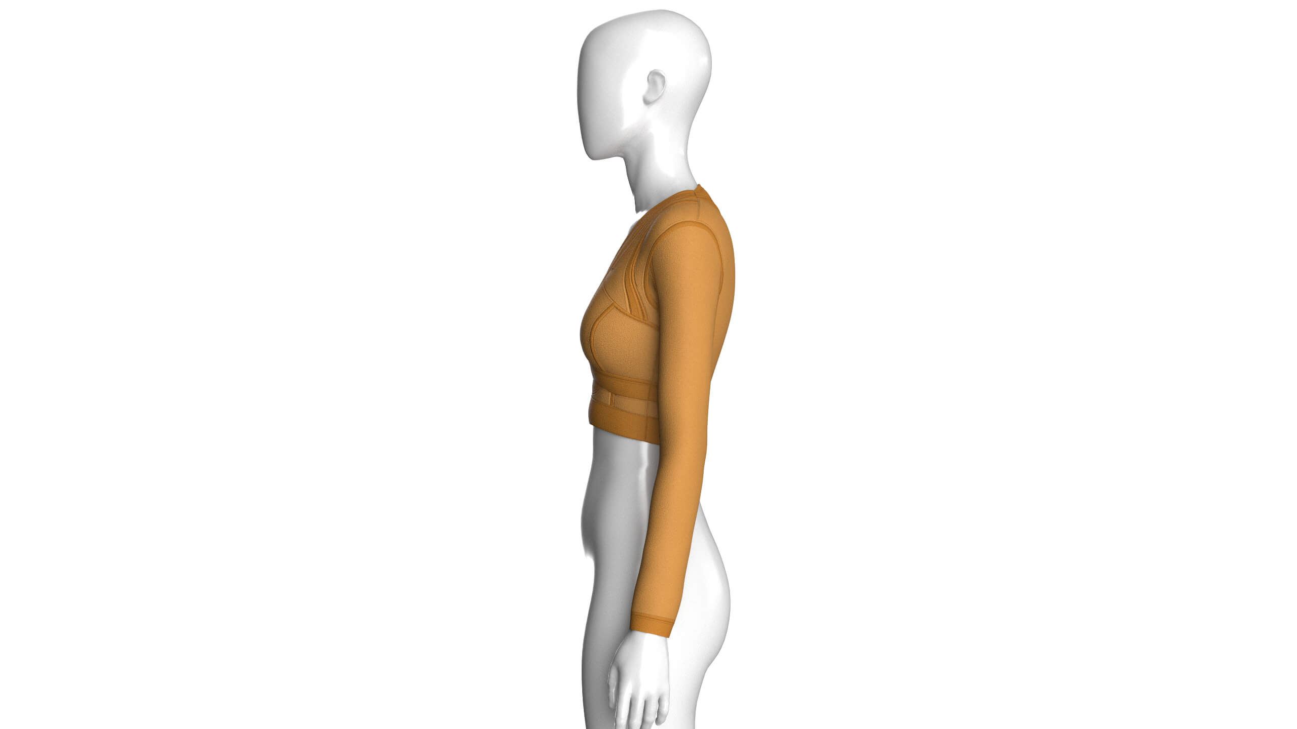 Girls Long Sleeve Ochre Yellow Crop Top 3D Model