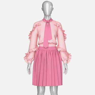 Girls Long Sleeve Ruffle Top with Pleated Skirt - Outfit