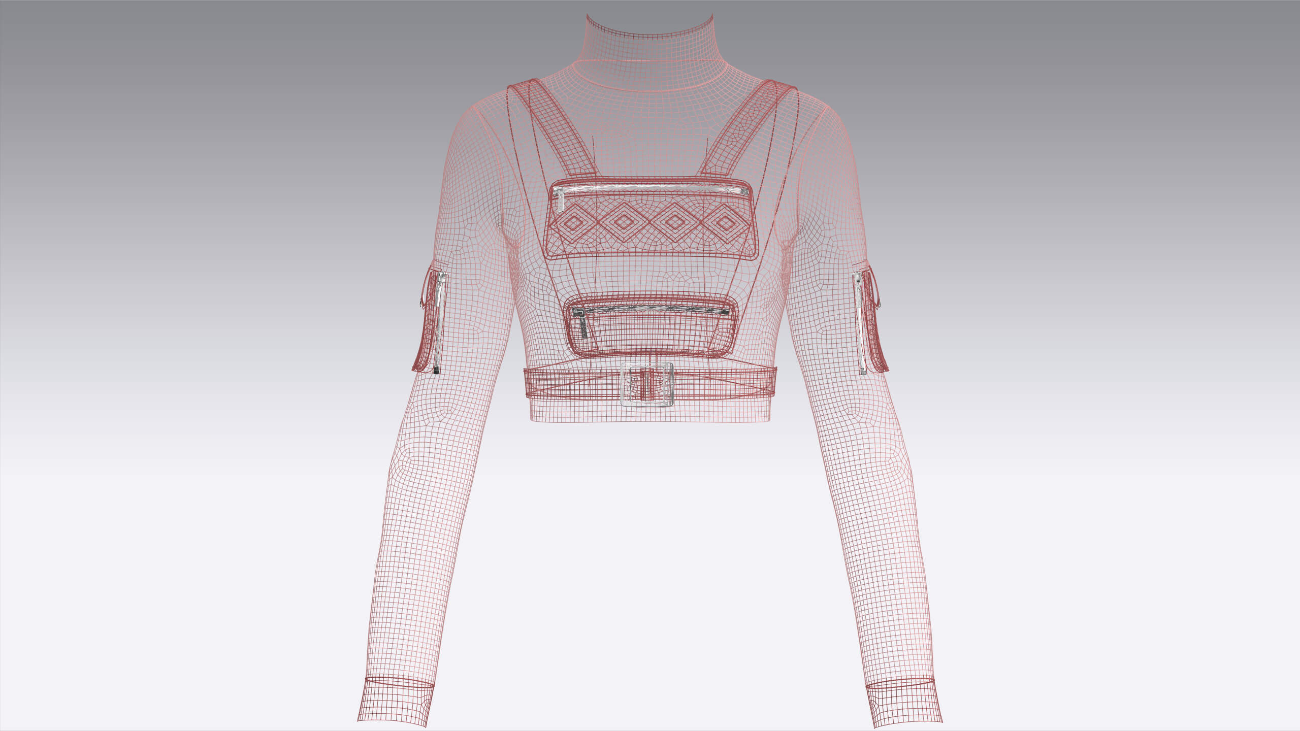 Girls Long-Sleeve Tactical Chest Rig Crop Top 3D Model