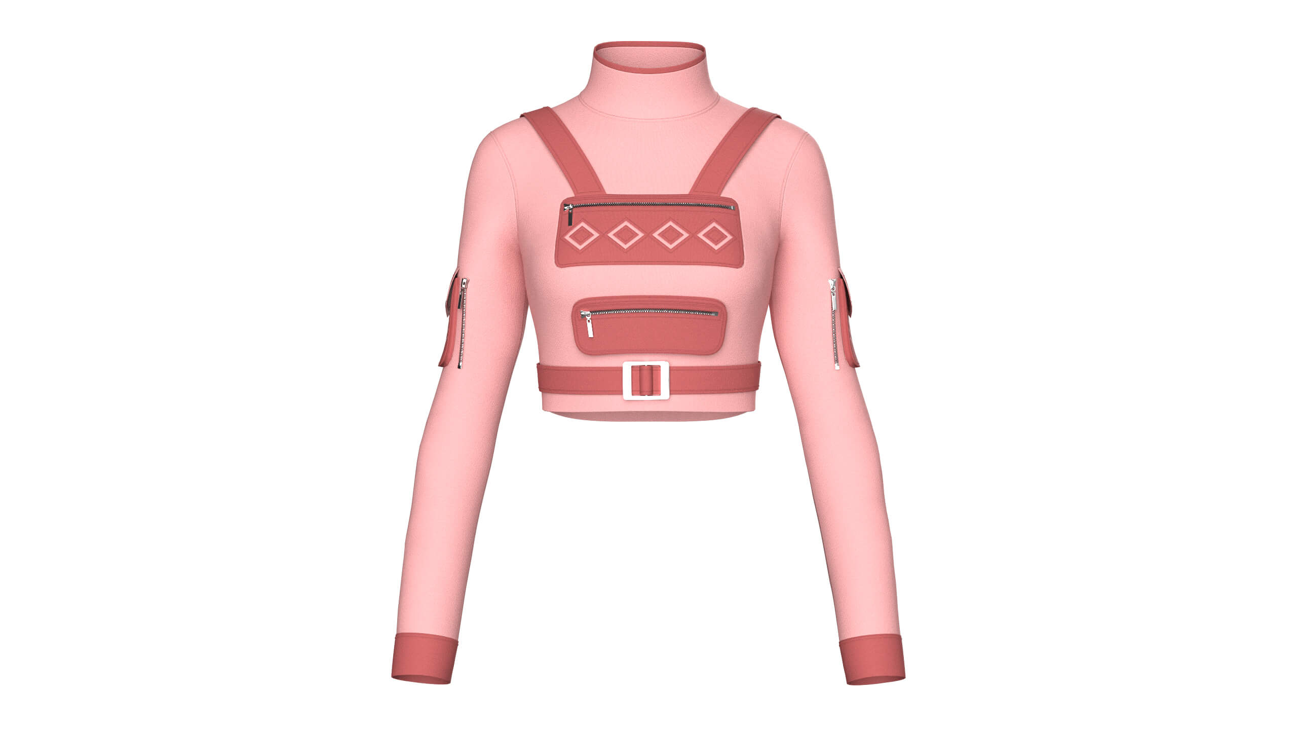 Girls Long-Sleeve Tactical Chest Rig Crop Top 3D Model