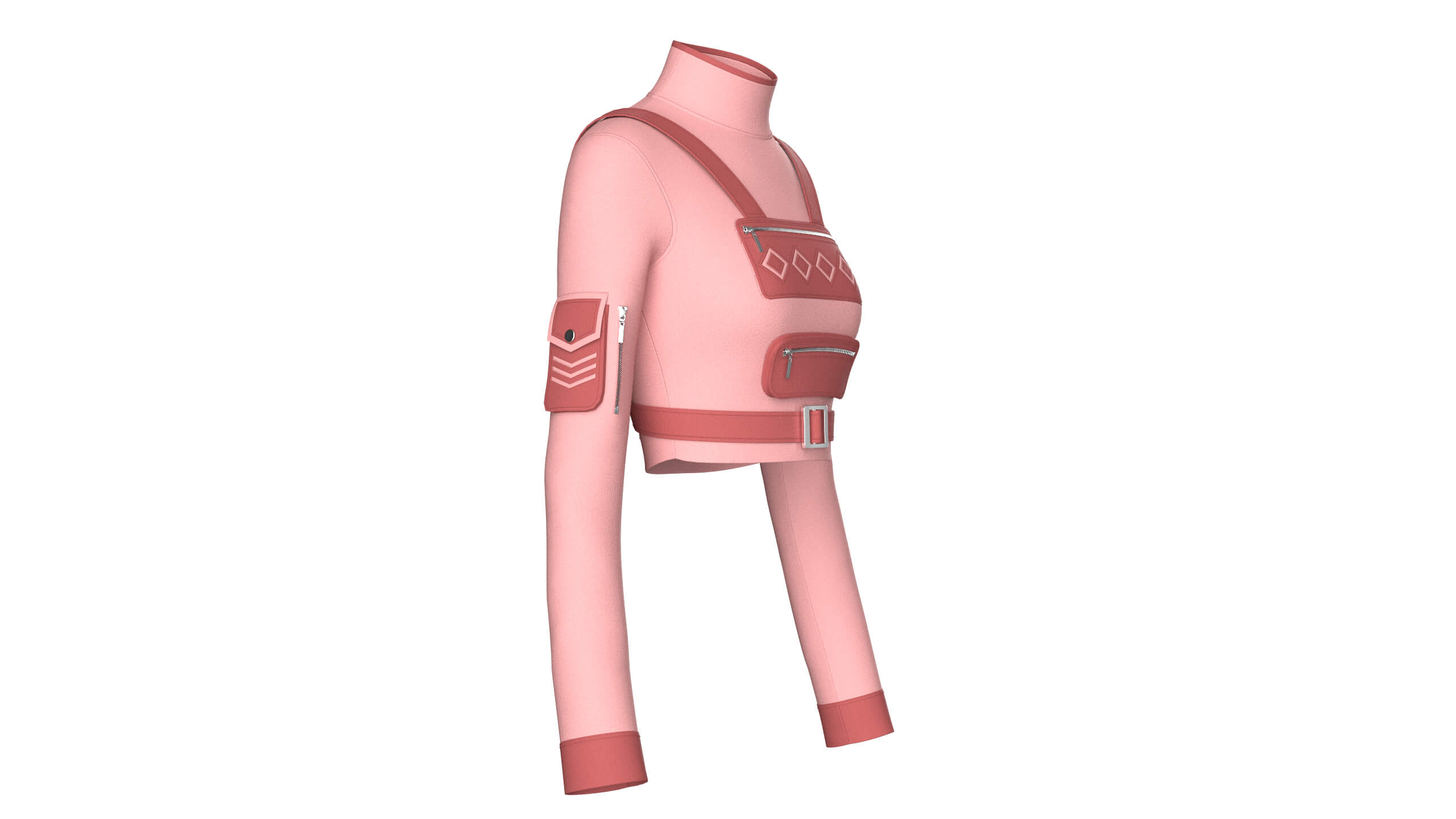 Girls Long-Sleeve Tactical Chest Rig Crop Top 3D Model