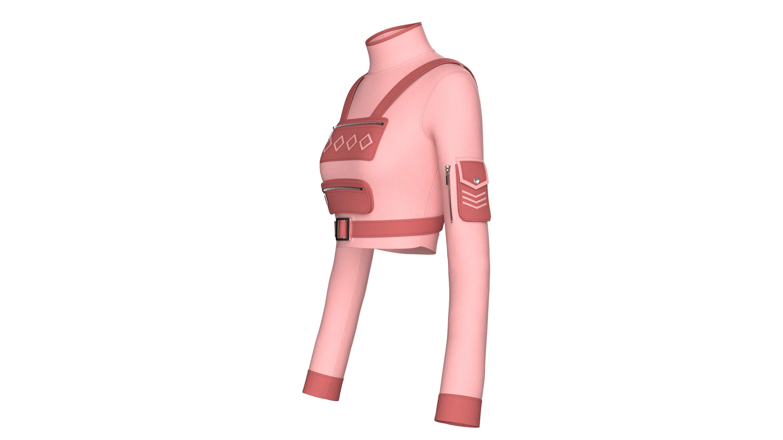 Girls Long-Sleeve Tactical Chest Rig Crop Top 3D Model