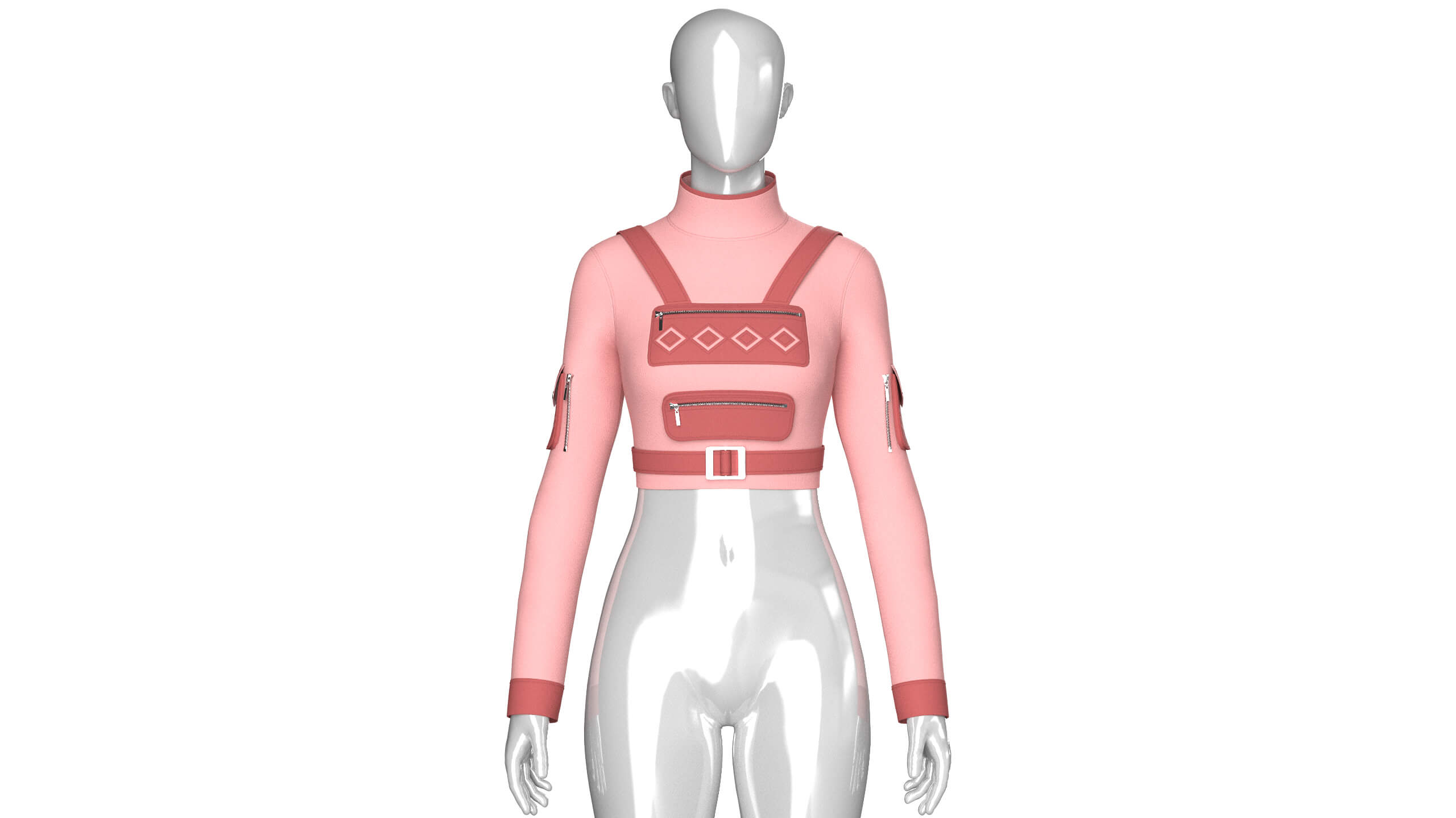 Girls Long-Sleeve Tactical Chest Rig Crop Top 3D Model
