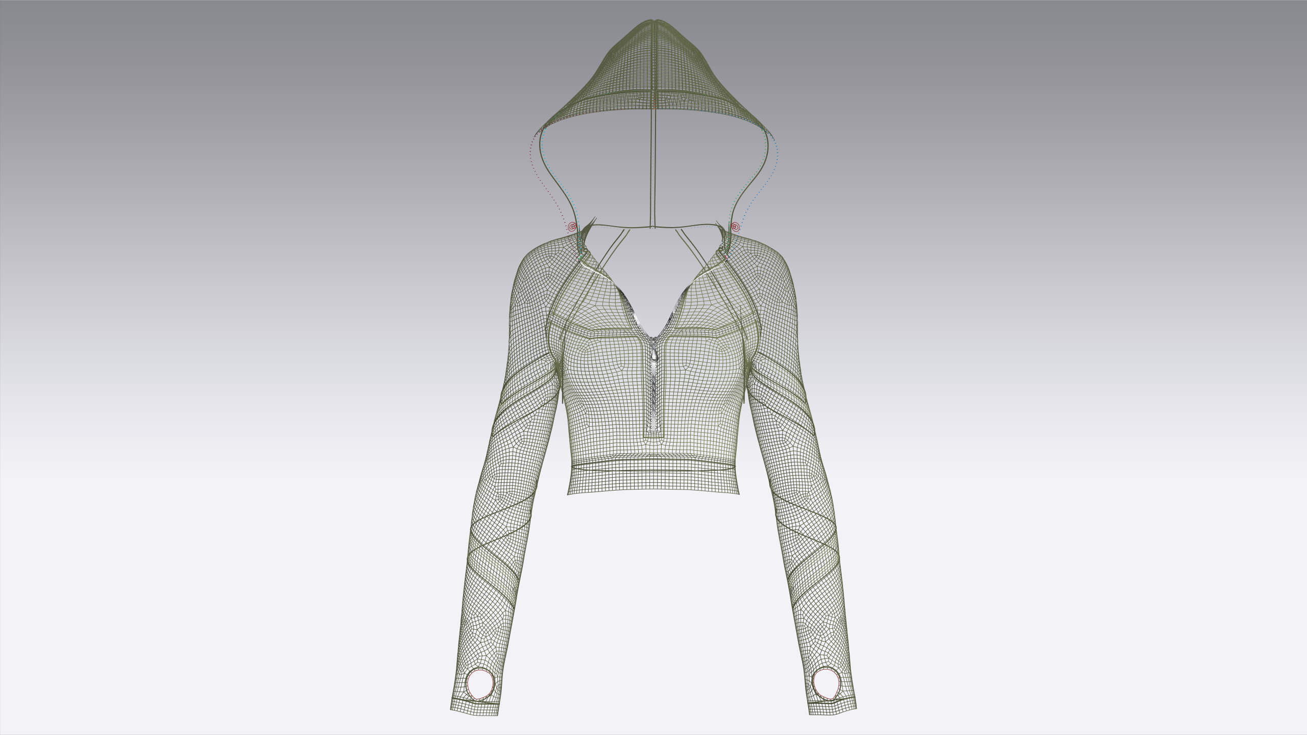 Girls Long Sleeve Tactical Half-Zip Crop Hoodie 3D Model
