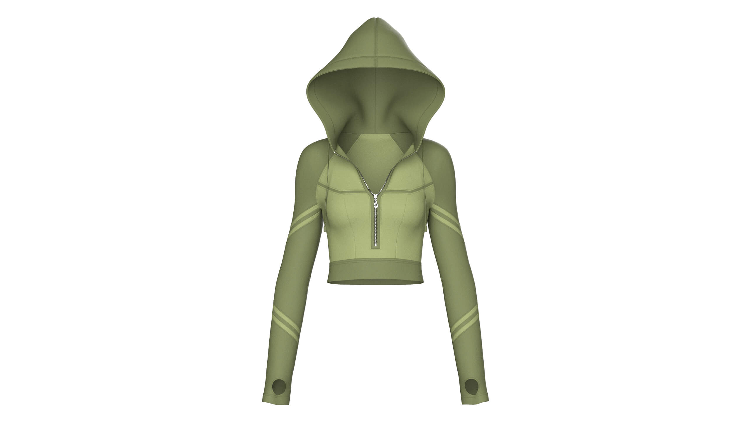 Girls Long Sleeve Tactical Half-Zip Crop Hoodie 3D Model