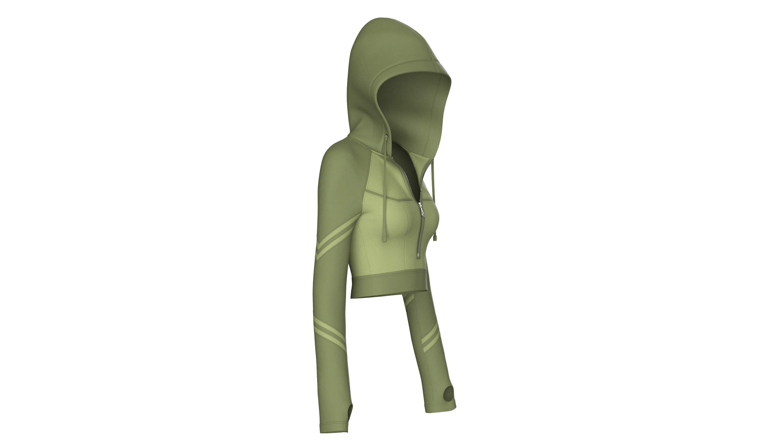 Girls Long Sleeve Tactical Half-Zip Crop Hoodie 3D Model