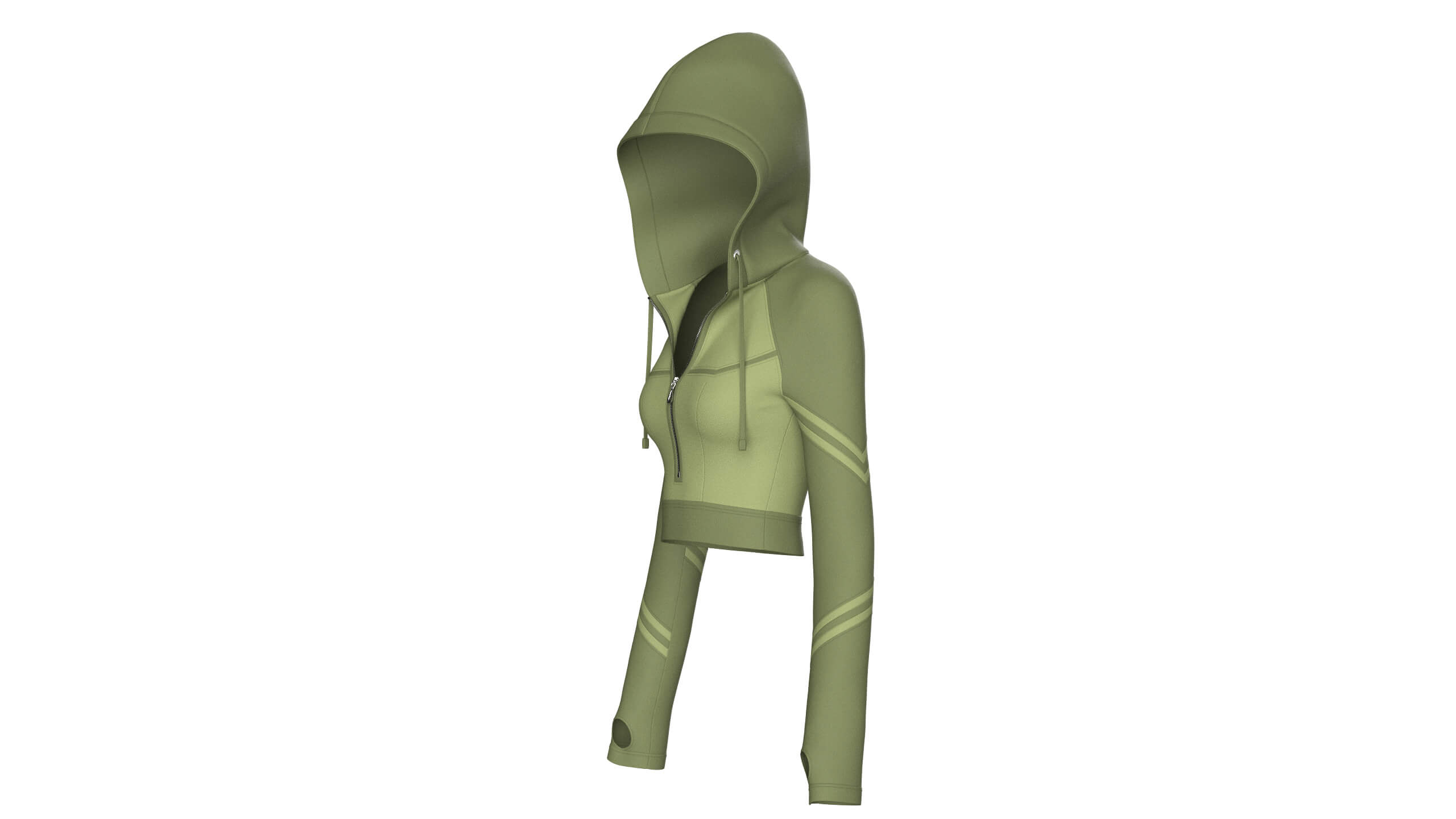 Girls Long Sleeve Tactical Half-Zip Crop Hoodie 3D Model