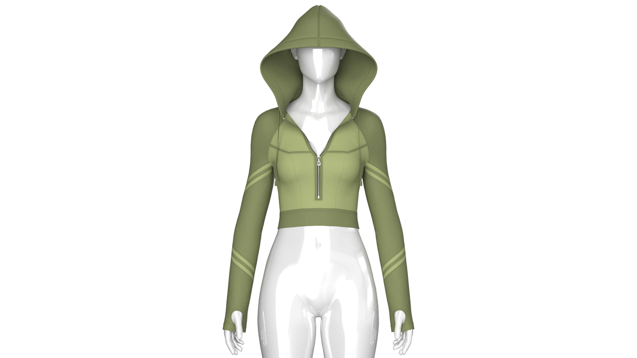 Girls Long Sleeve Tactical Half-Zip Crop Hoodie 3D Model