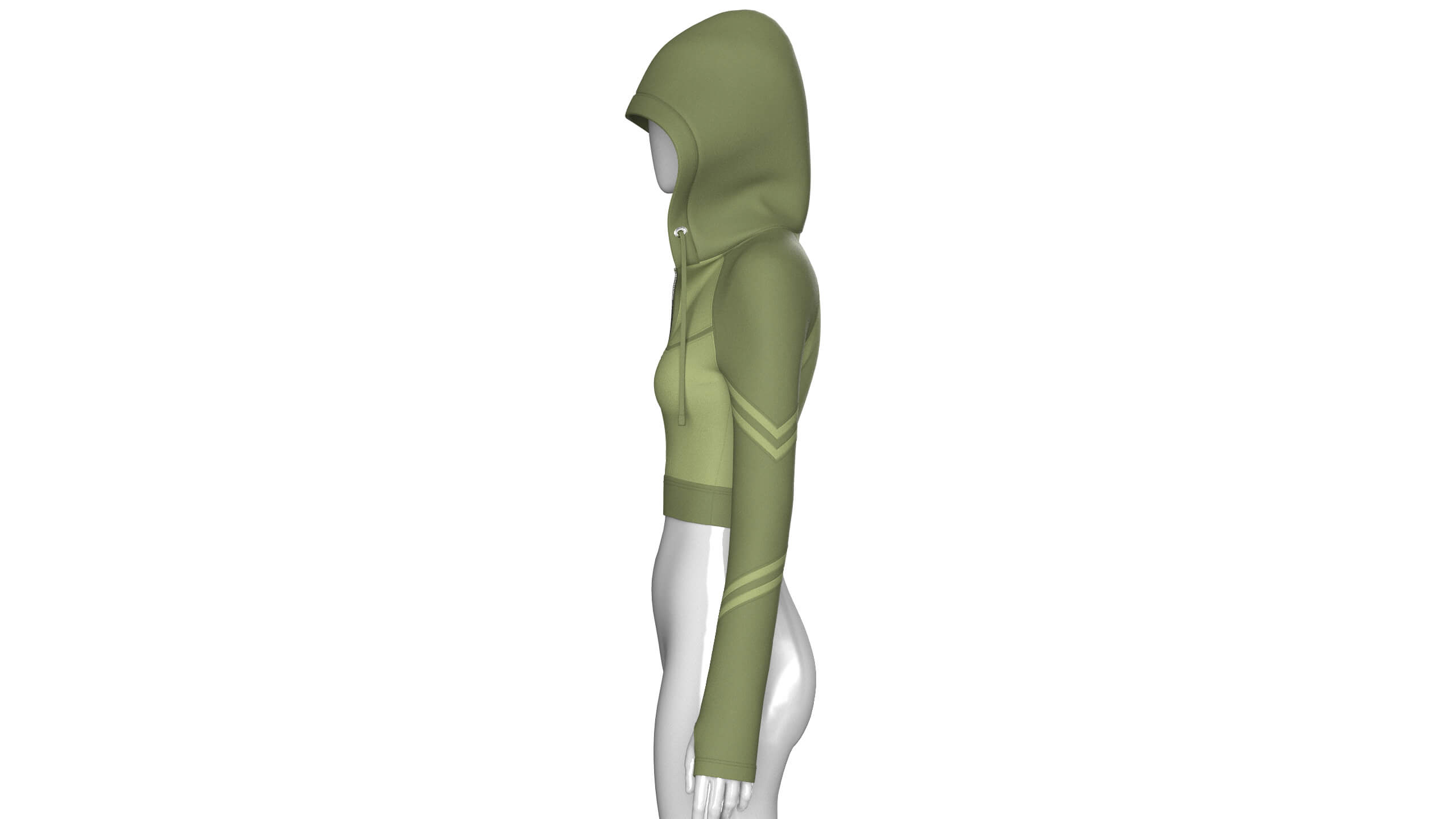 Girls Long Sleeve Tactical Half-Zip Crop Hoodie 3D Model