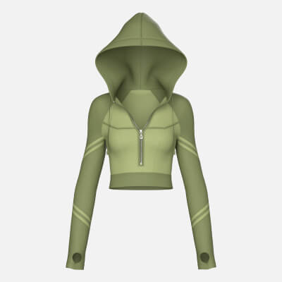 Girls Long Sleeve Tactical Half-Zip Crop Hoodie