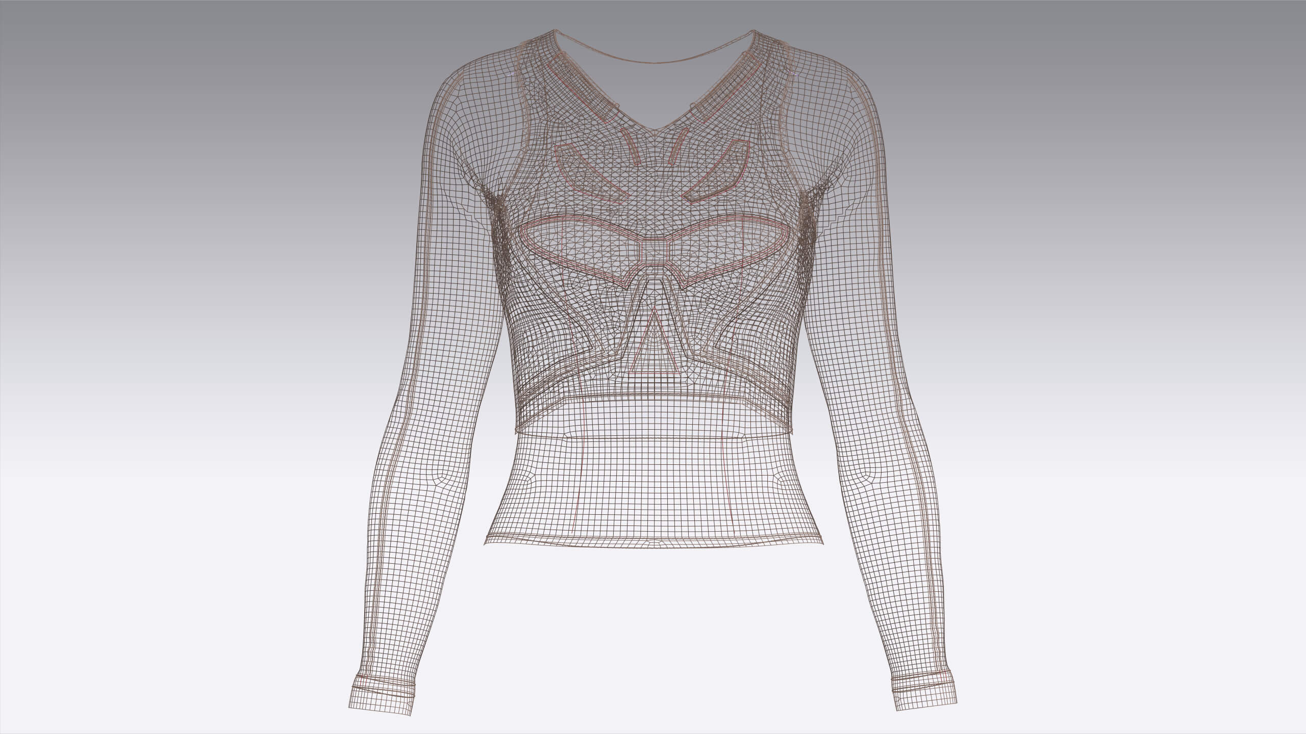 Girls Long-Sleeve Top with Light Beige Piping 3D Model