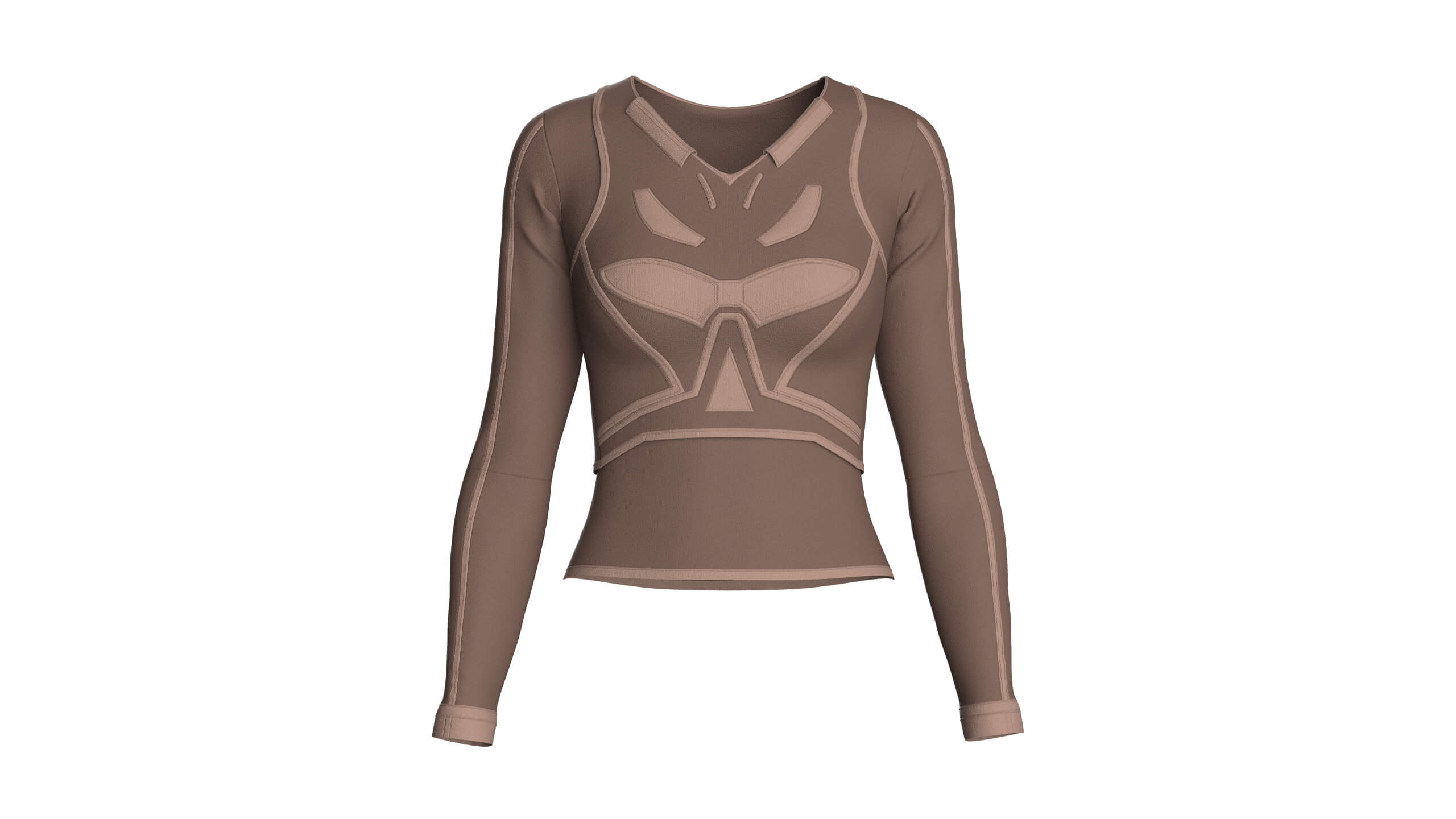 Girls Long-Sleeve Top with Light Beige Piping 3D Model