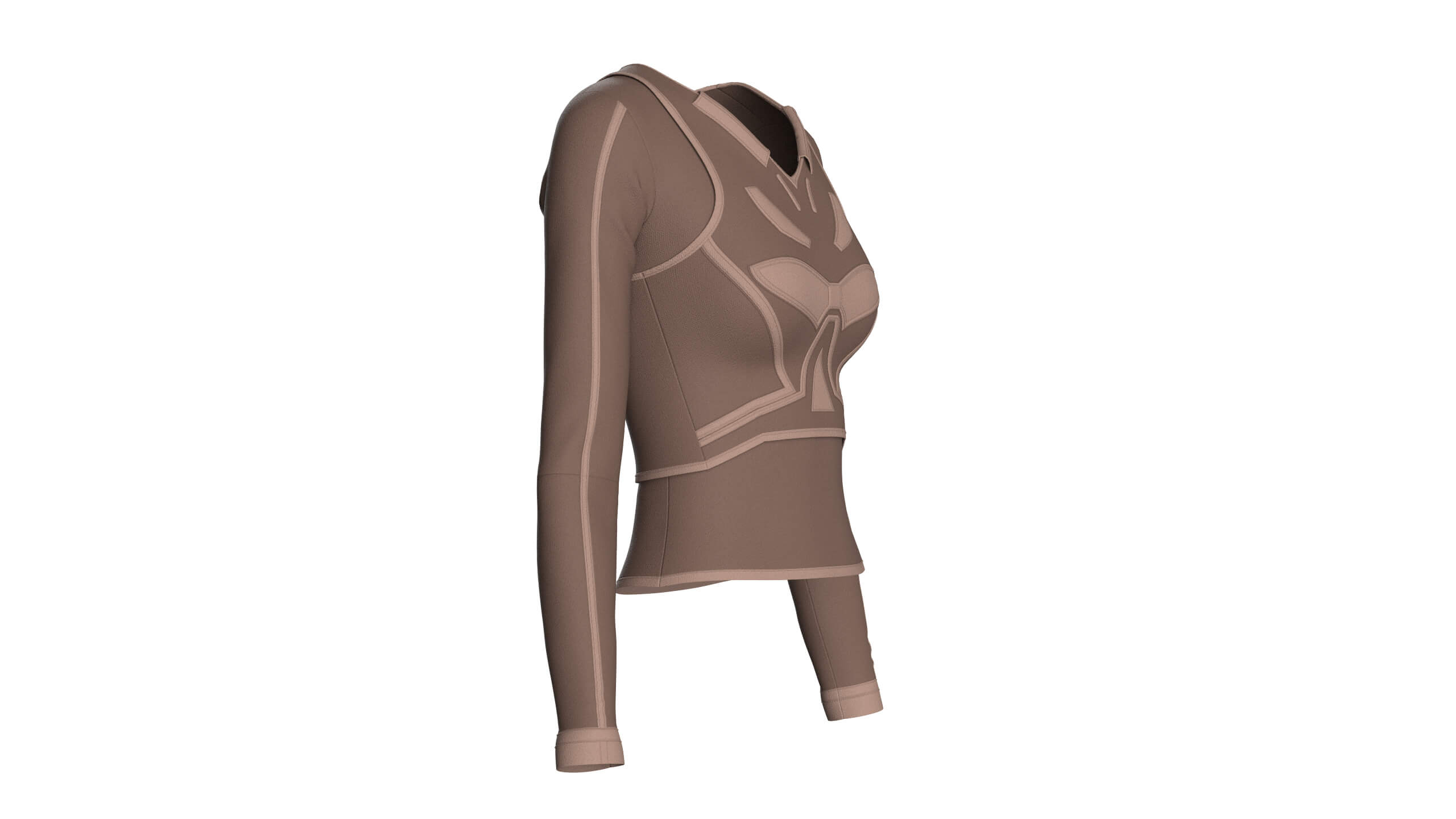 Girls Long-Sleeve Top with Light Beige Piping 3D Model