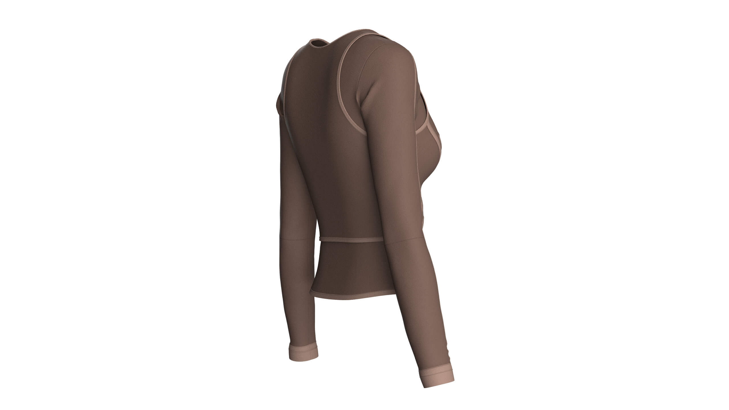 Girls Long-Sleeve Top with Light Beige Piping 3D Model