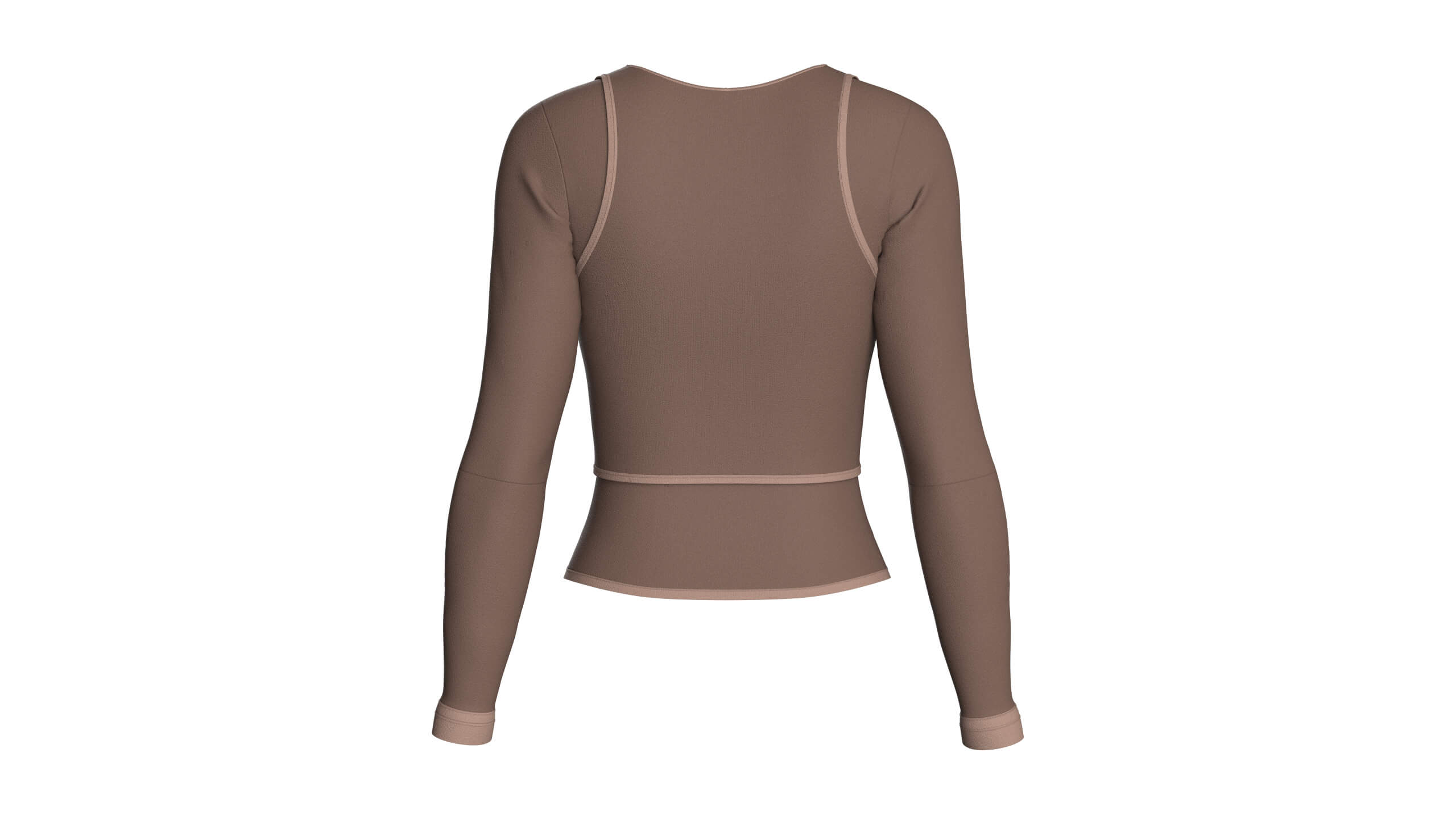 Girls Long-Sleeve Top with Light Beige Piping 3D Model