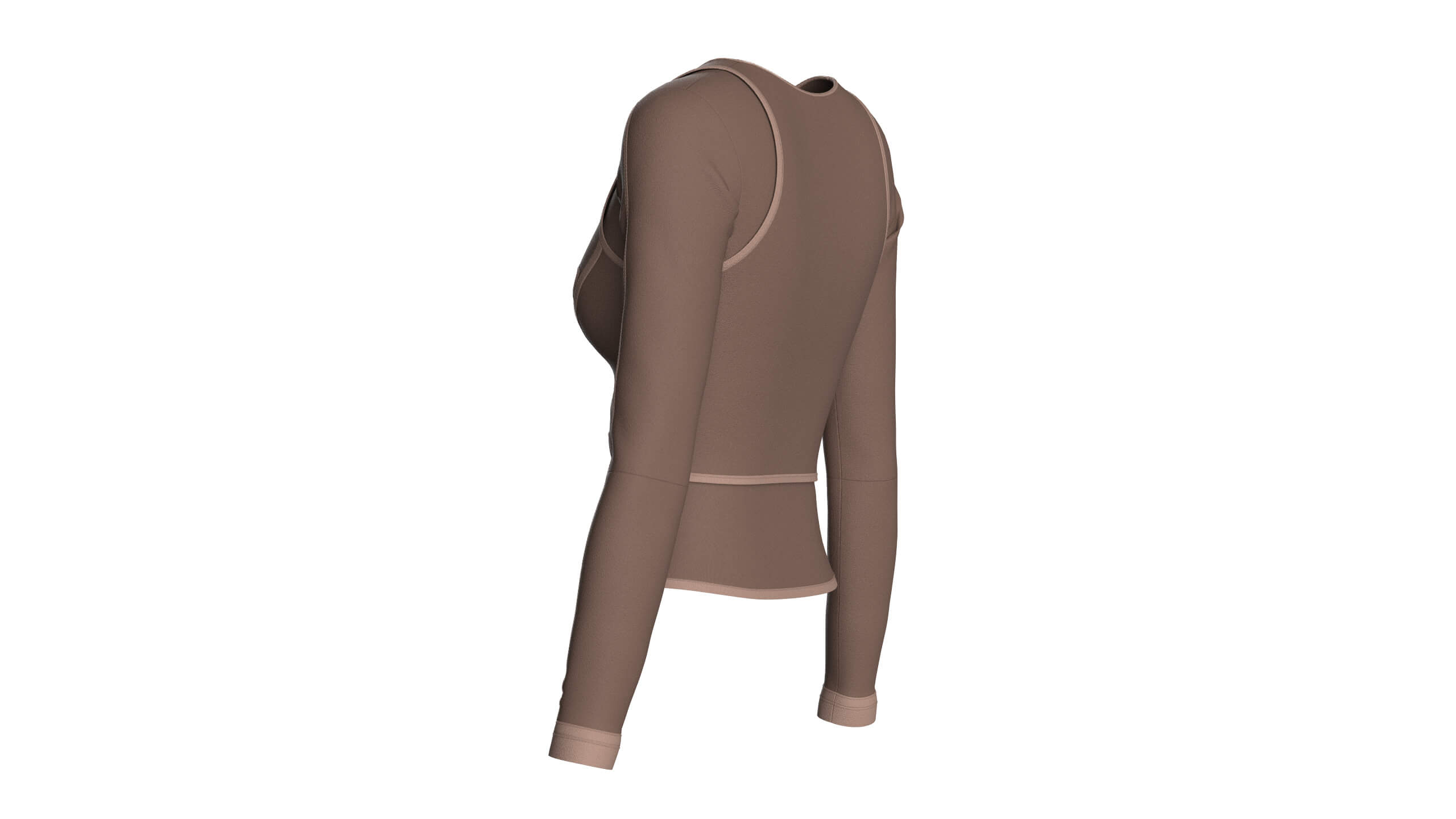 Girls Long-Sleeve Top with Light Beige Piping 3D Model