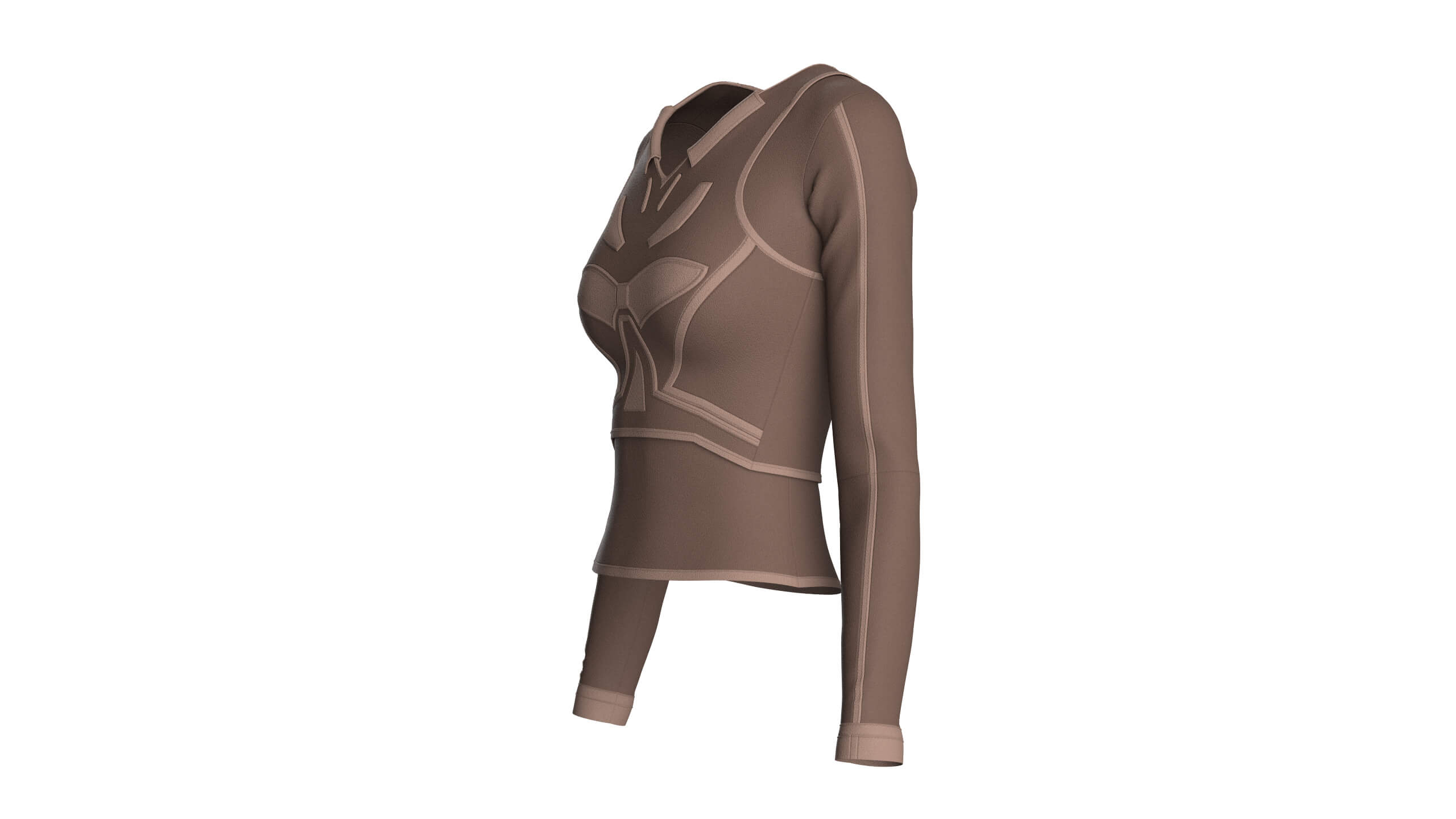 Girls Long-Sleeve Top with Light Beige Piping 3D Model